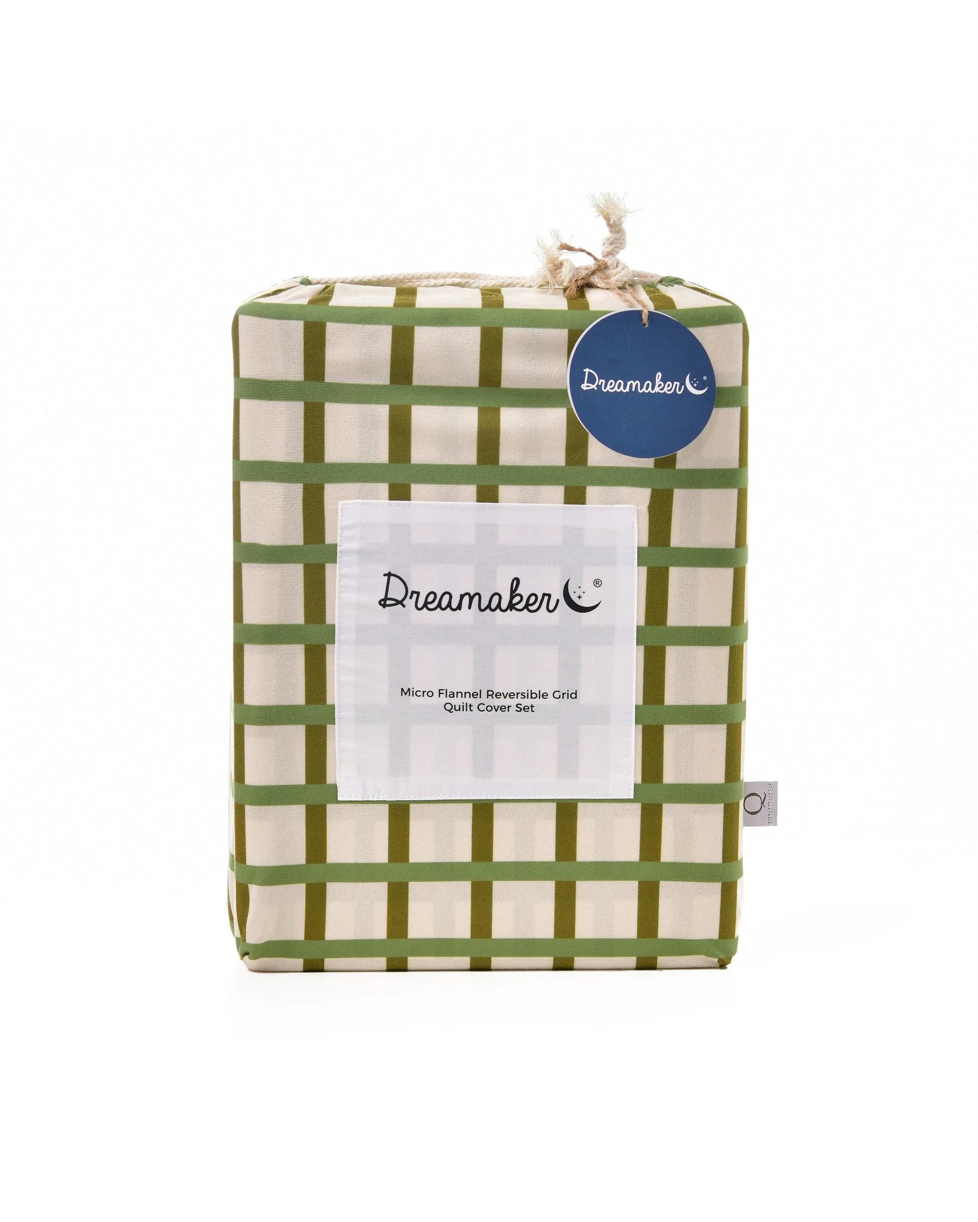 9 Dreamaker Micro Flannel Reversible Grid Quilt Cover Set - Double Bed - Olive, 9 of 9