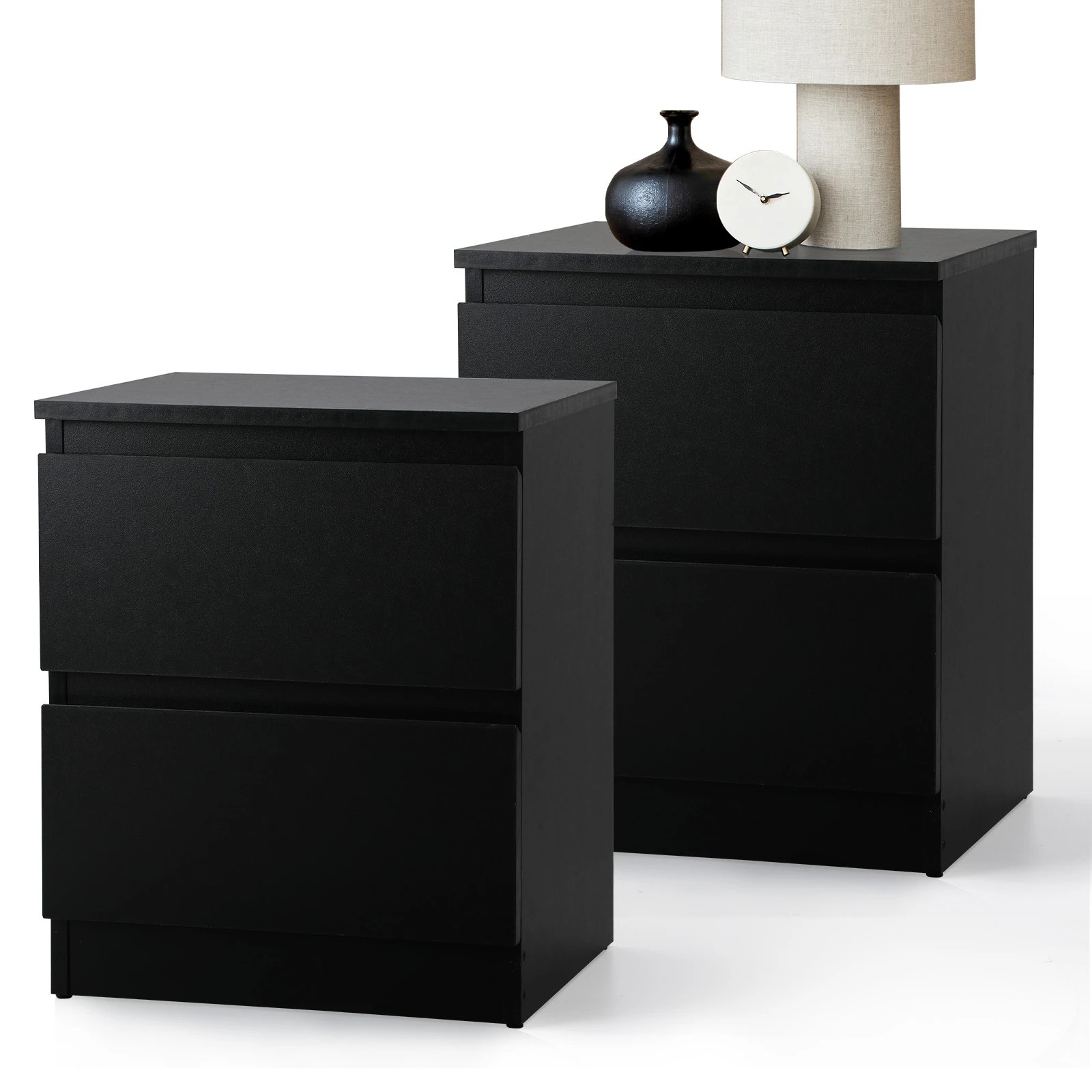 1 Oikiture Bedside Tables Set of 2 Nightstand Side End Table Storage Cabinet - Black, 1 of 9