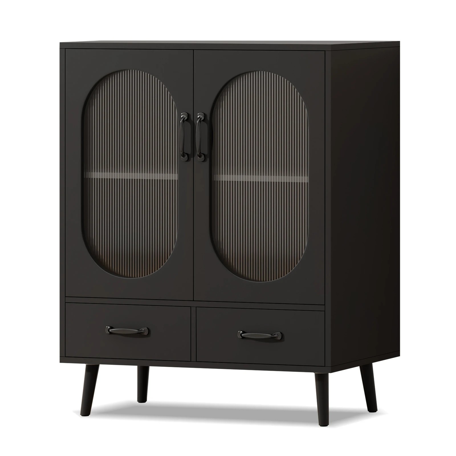 1 Alfordson Buffet Sideboard 2 Drawers Storage Cabinet Fluted Doors Cupboard - Black, 1 of 9