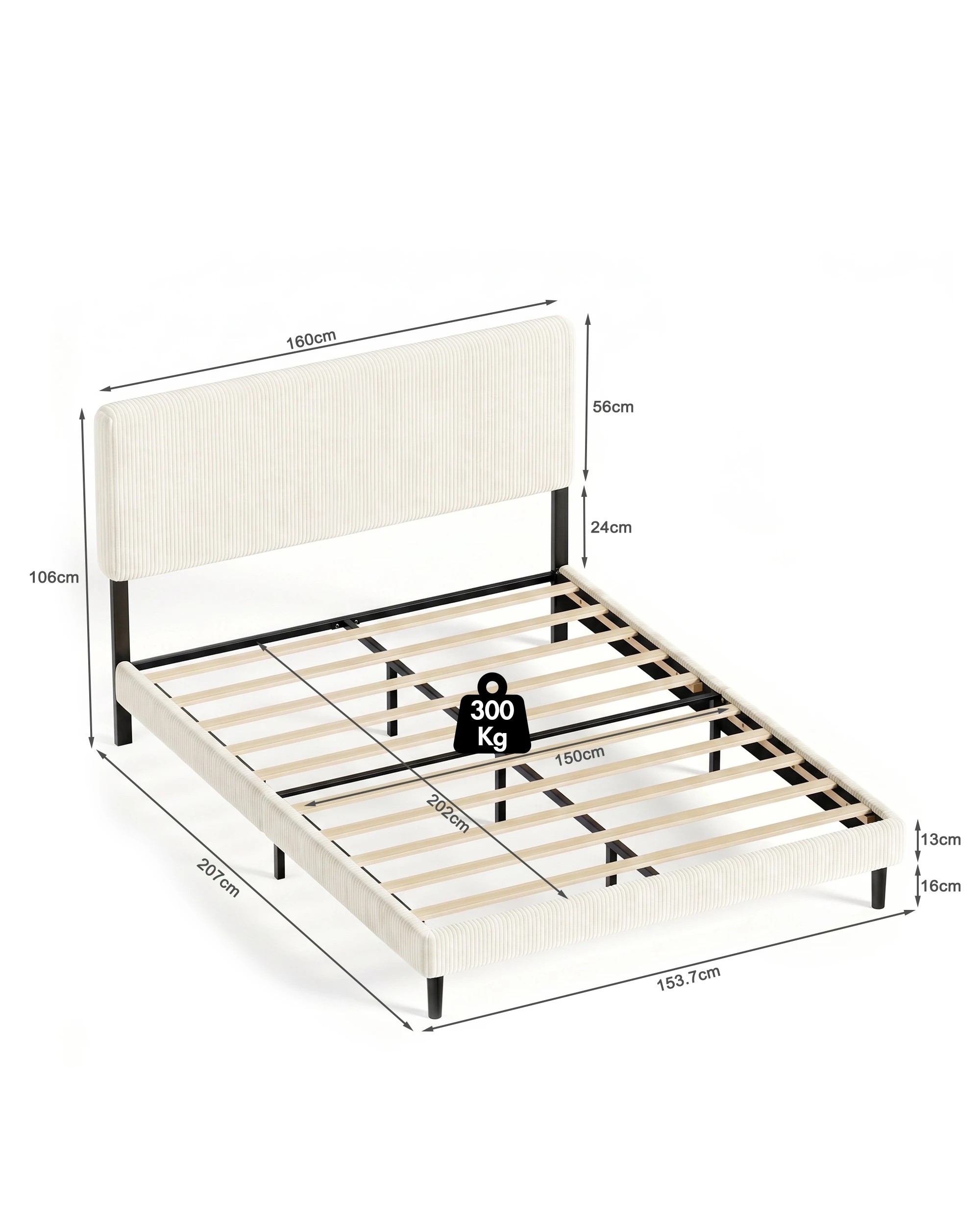 1 Ufurniture Queen Corduroy Bed Frame Adjustable Headboard Underbed Storage - Beige, 1 of 9
