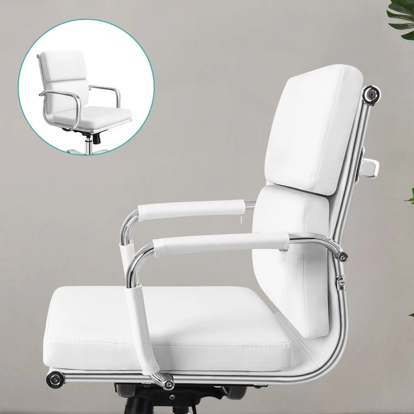 5 Alfordson Office Chair Ergonomic Paddings Executive Computer Work Seat Mid Back - White, 5 of 10