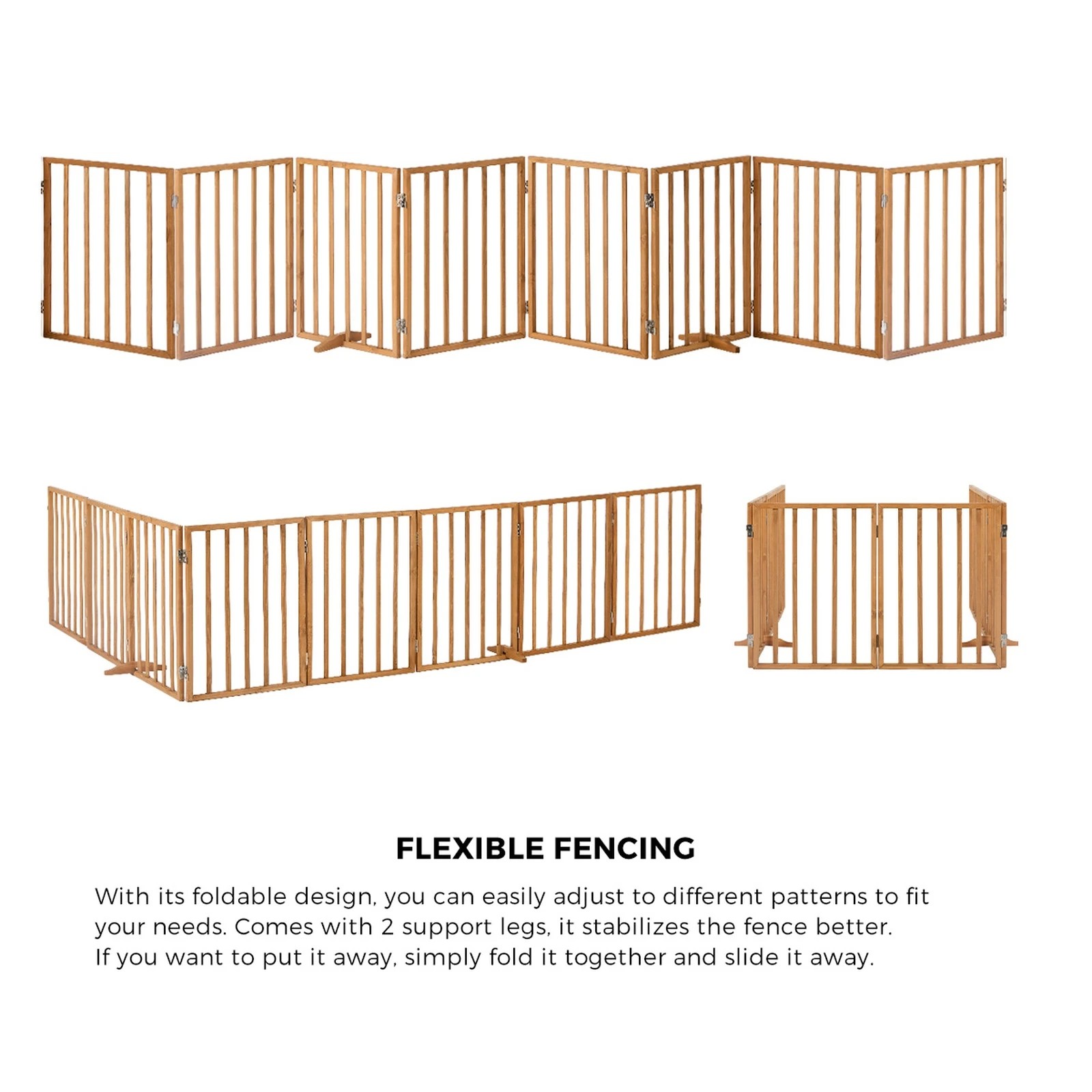 6 Alopet Wooden Pet Gate Dog Fence Playpen Safety Stair Barrier 8 Panels - Natural, 6 of 10