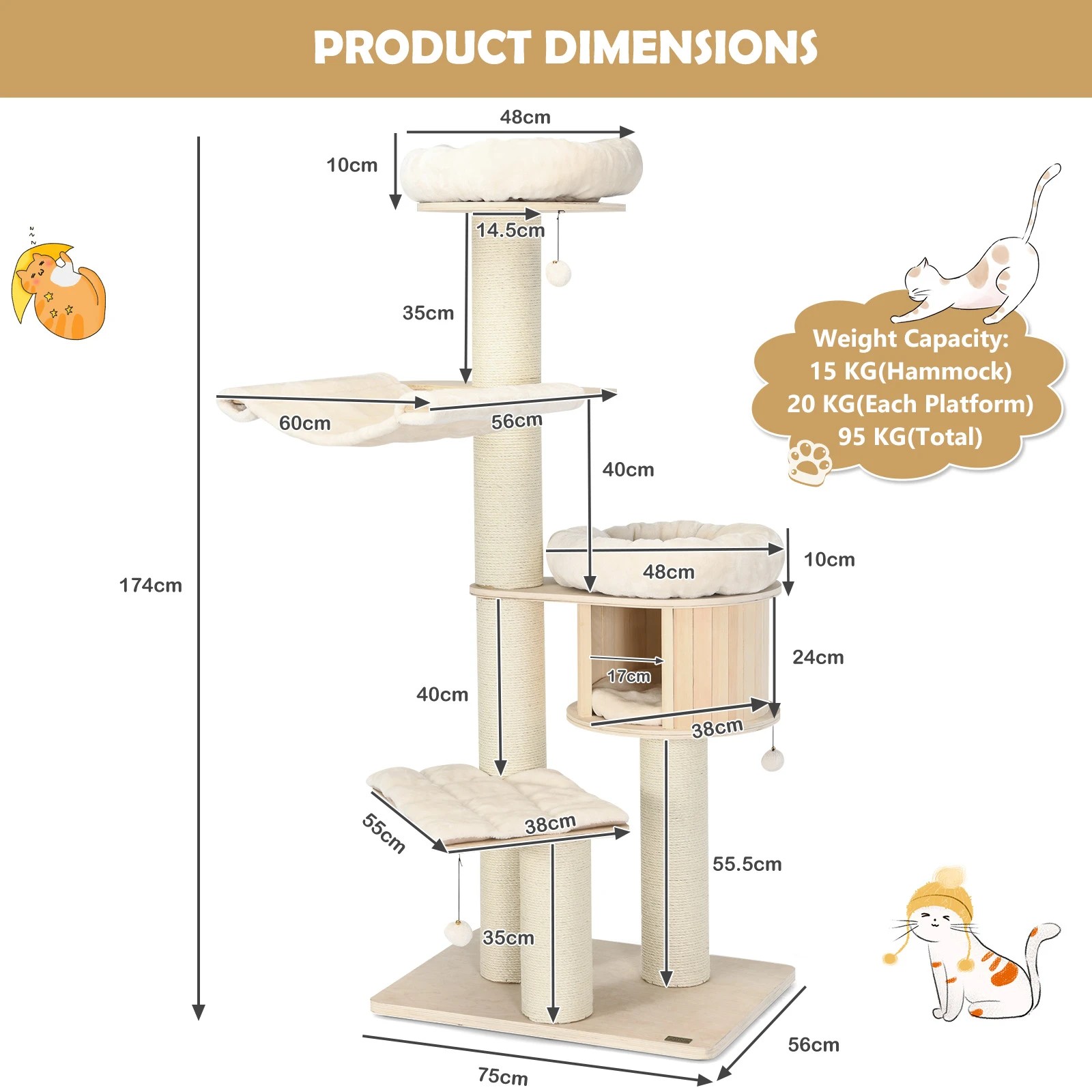 9 Costway 1.74M Cat Tree Multi-level Cat Climbing Activity Tower Kitty Condo, 9 of 10