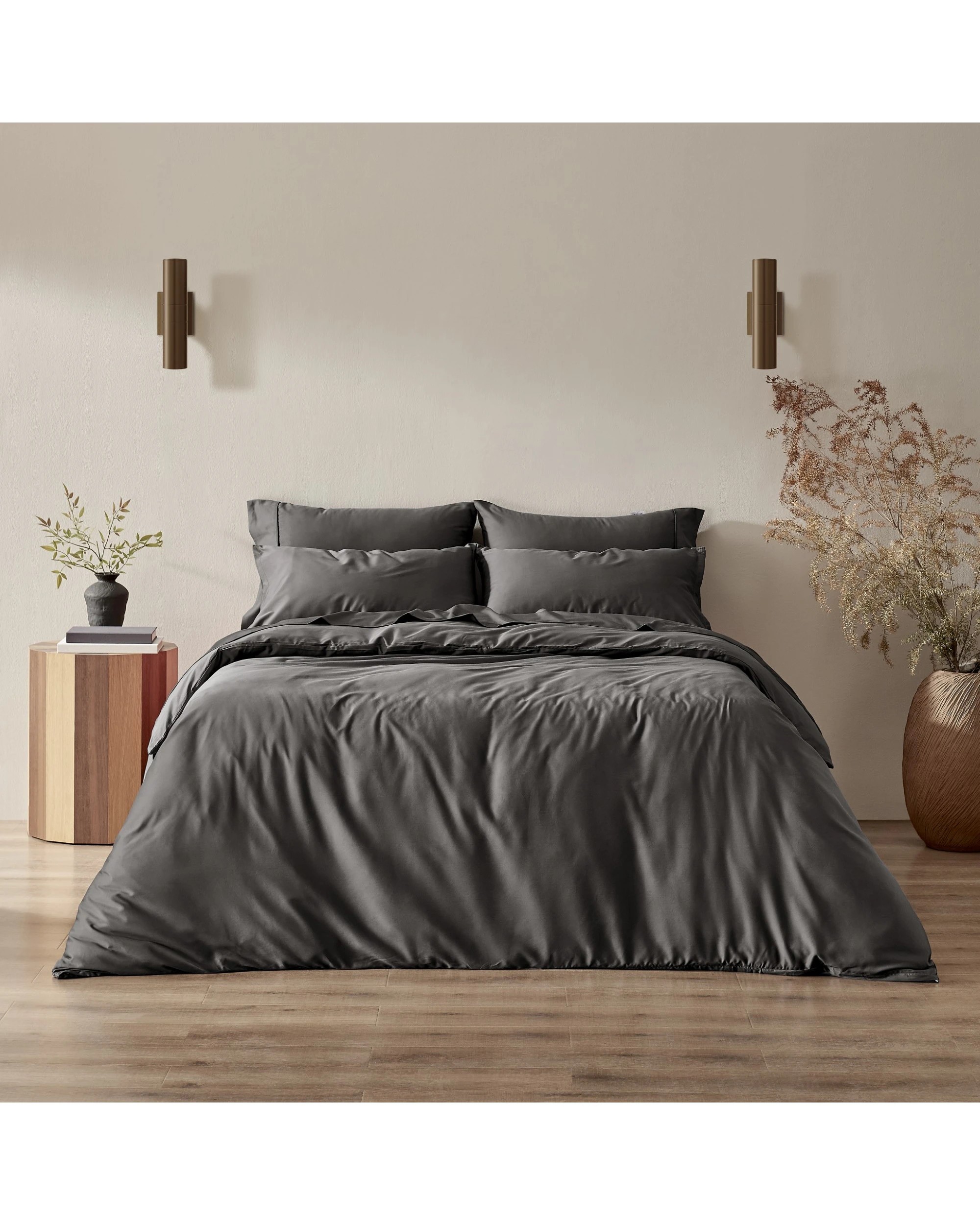 1 Serene 400TC Bamboo Cotton Sateen Quilt Cover Set - Queen Bed - Charcoal, 1 of 5