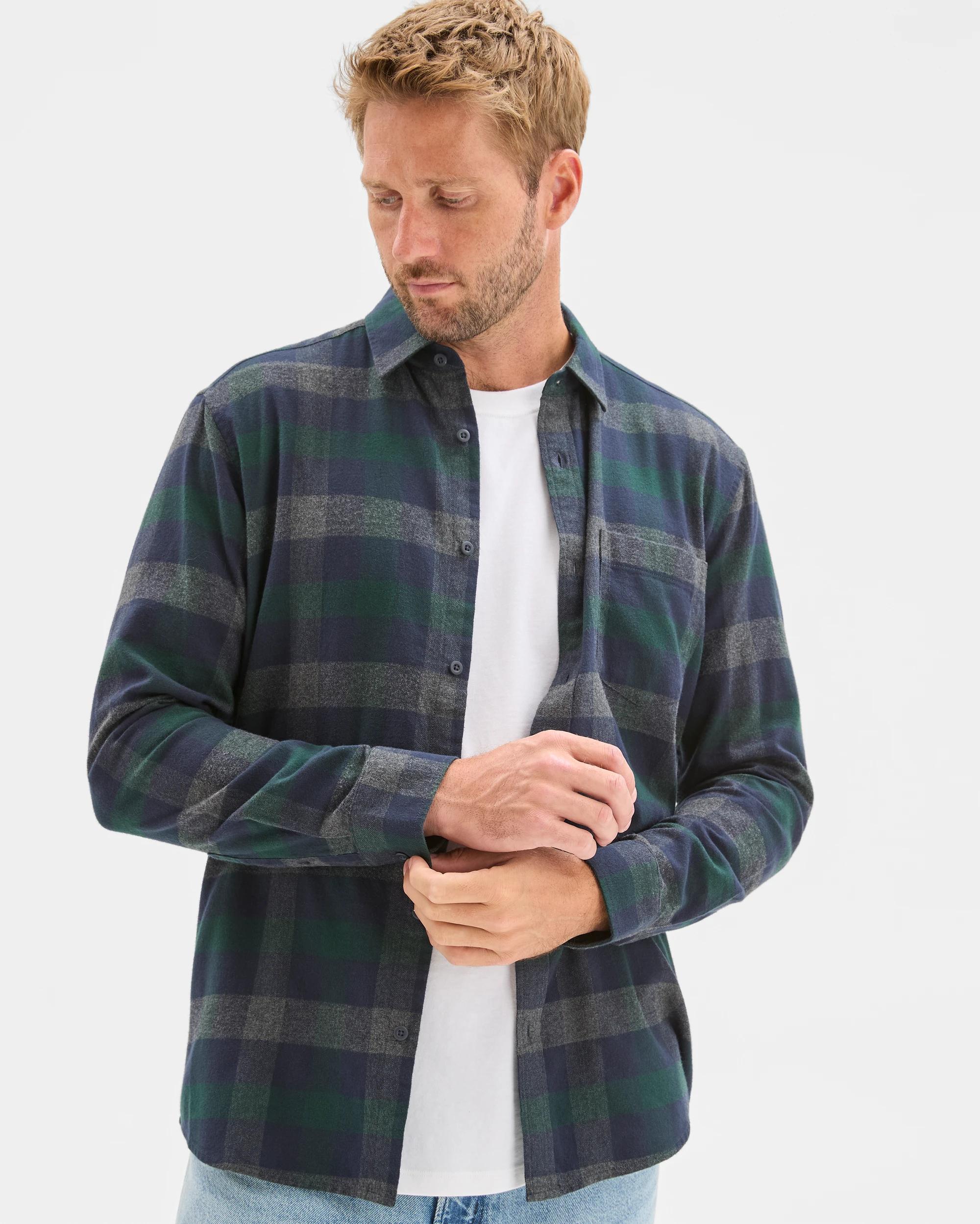 3 Target Australian Cotton Long Sleeve Flannelette Shirt WINTER GREEN, 3 of 5