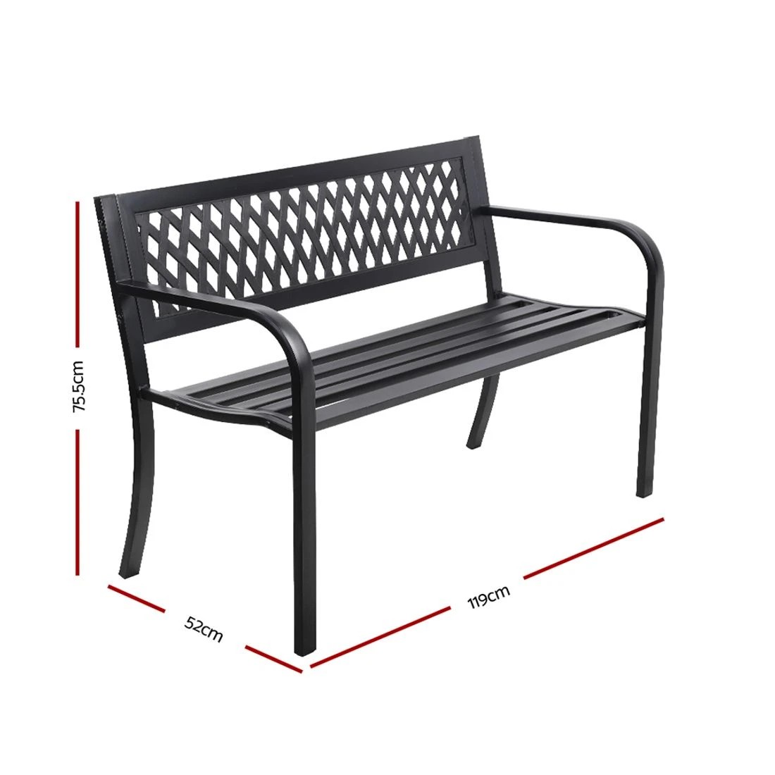 2 Gardeon Outdoor Garden Bench Seat Steel Outdoor Furniture 2 Seater Park - Black, 2 of 7
