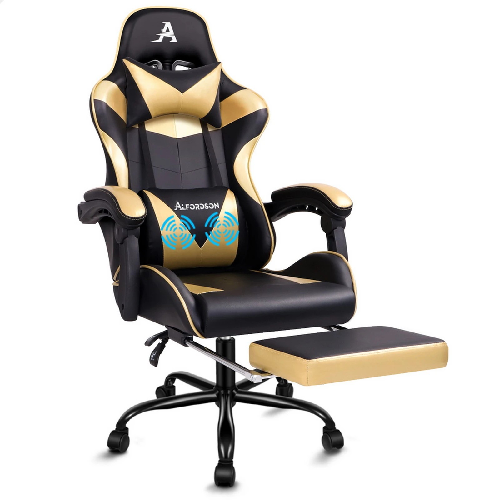 1 Alfordson Gaming Chair Office Executive Racing Footrest Seat PU Leather - Gold, 1 of 10