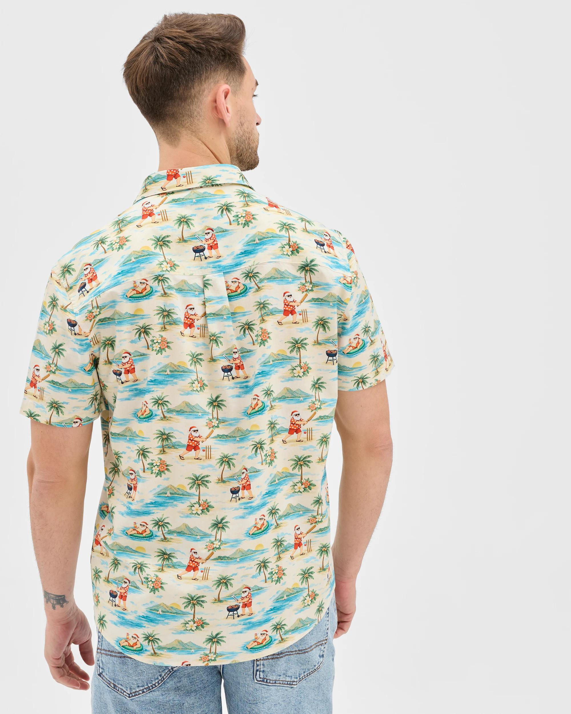 7 Target Man Australian Cotton Blend Christmas Print Shirt ECRU, 7 of 7