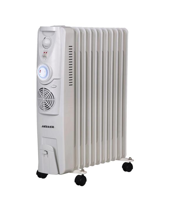 Heller Portable Oil Heater 11 Fin Fan Timer W/ 2400w 3 Heat Settings - White