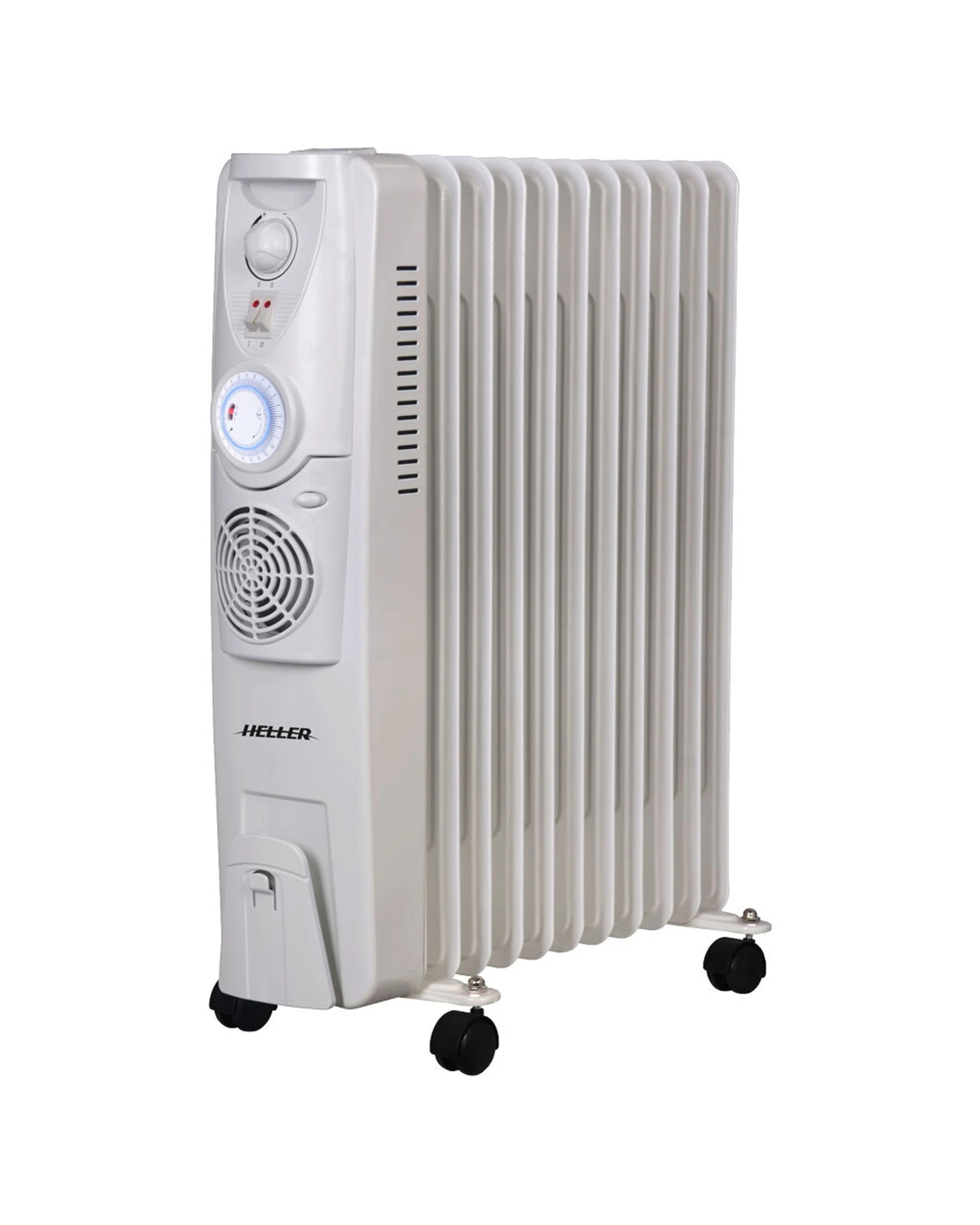 1 Heller Portable Oil Heater 11 Fin Fan Timer W/ 2400w 3 Heat Settings - White, 1 of 3