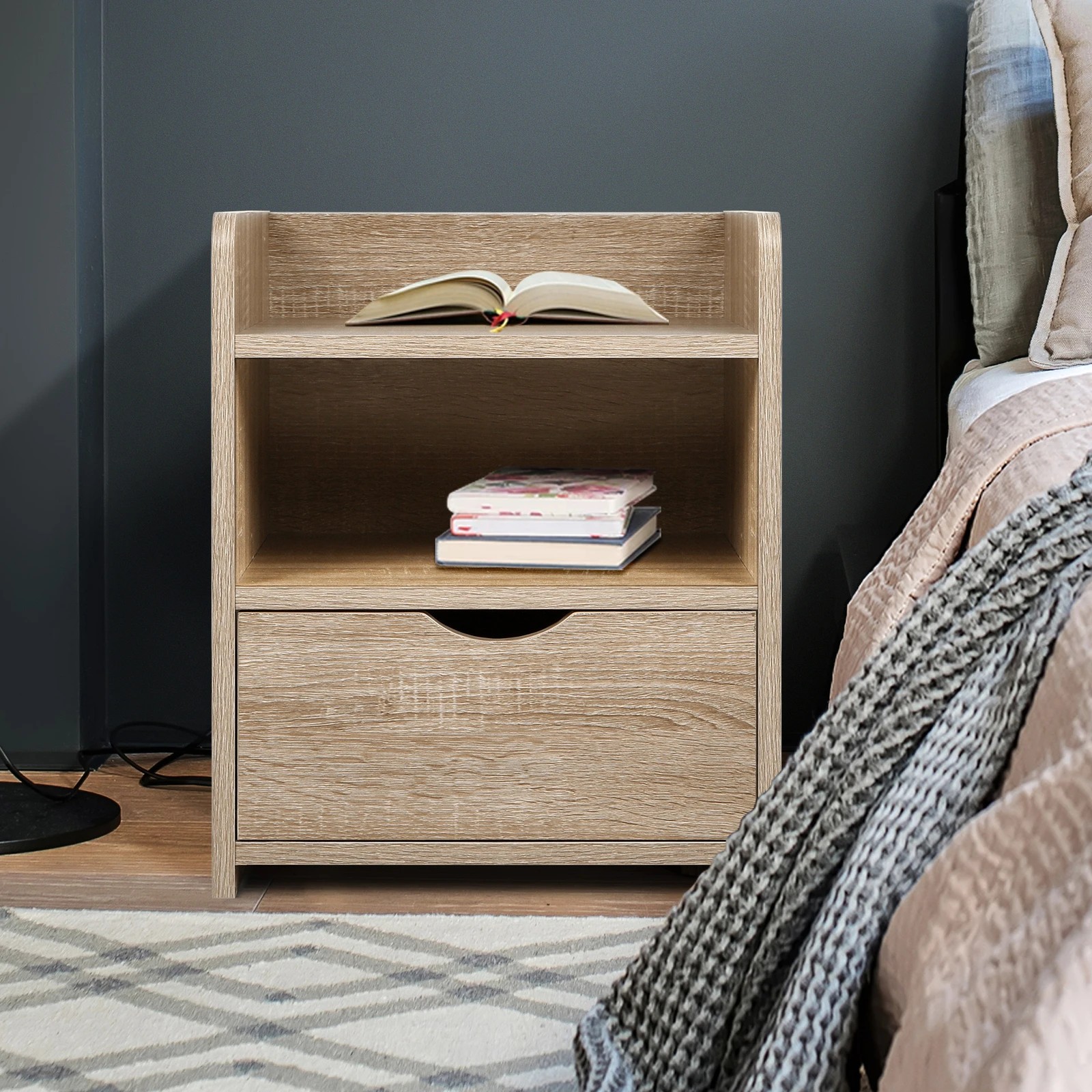 3 Alfordson 2x Bedside Table Nightstand 1 Drawer - Oak, 3 of 10