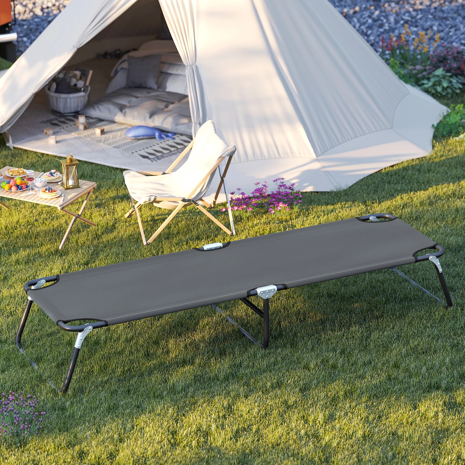 3 Costway 190cm Folding Camping Bed Lightweight Sleeping Cot Bed - Grey, 3 of 4