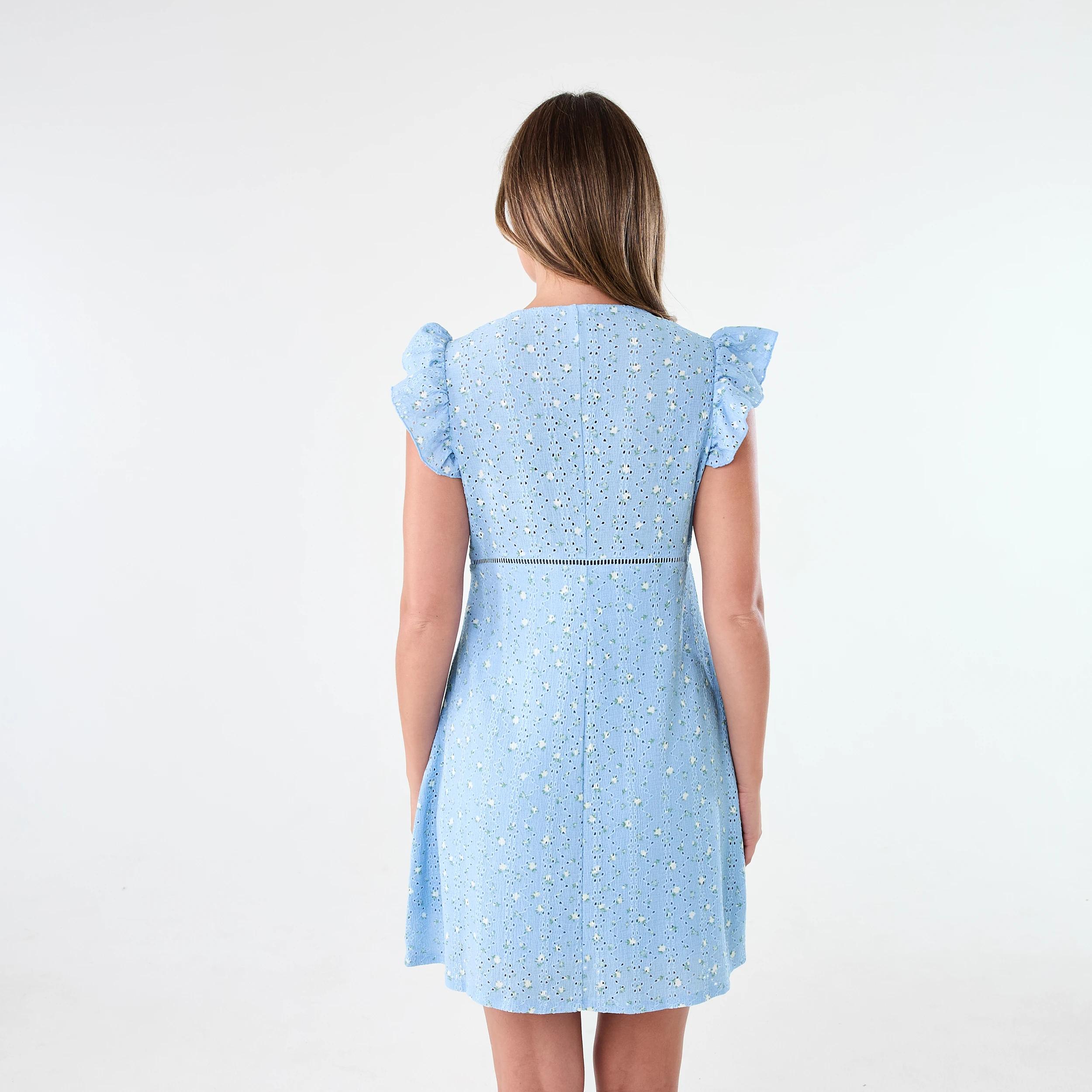 3 Sleeveless Broderie V-Neck Mini Dress Blue Ditsy, 3 of 8