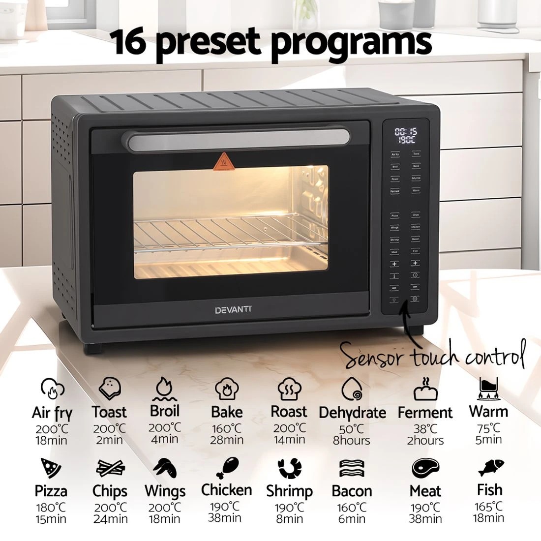 5 Devanti Air Fryer 32L W/ LCD Touch Oven 1700W - Black, 5 of 7