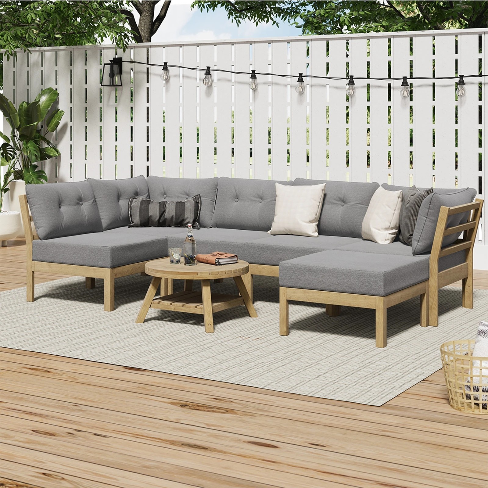 9 Livsip 7 Piece Outdoor Sofa Set 5-seater Lounge Setting Garden Table Chairs
 - Grey, 9 of 9