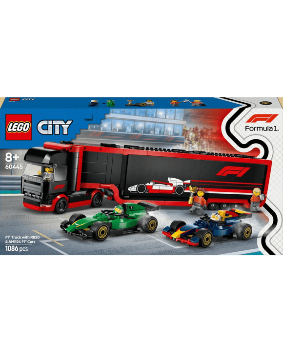 LEGO City F1 Truck with RB20 & AMR24 F1 Cars 60445