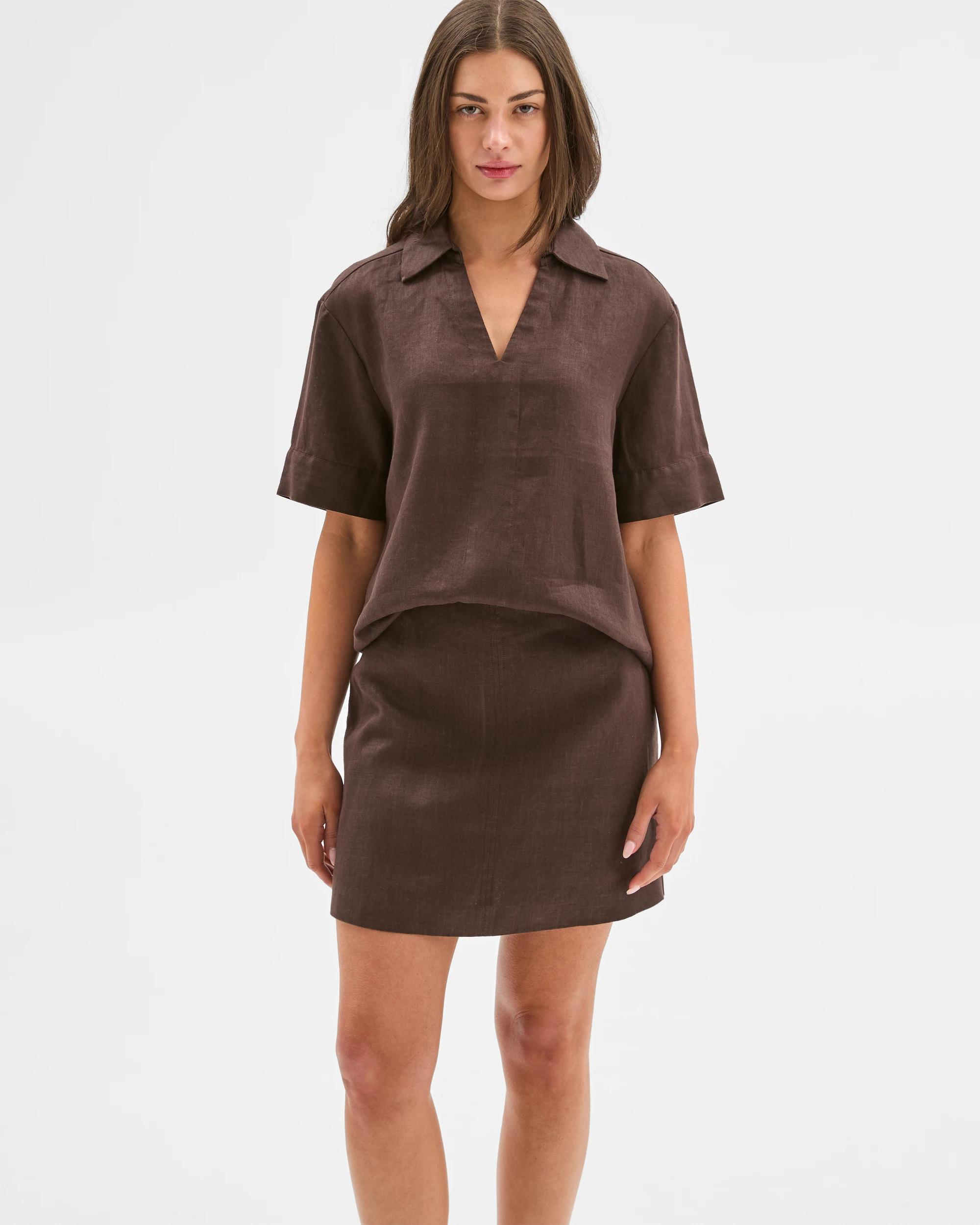 6 Target Petites European Linen Seam Detail Mini Skirt BRUNETTE, 6 of 7