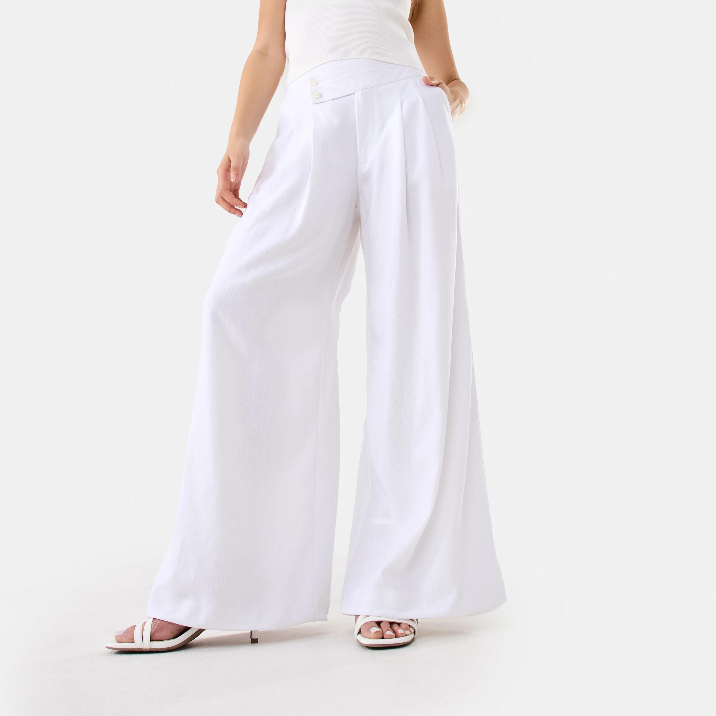 1 Linen Blend Palazzo Pants White, 1 of 8