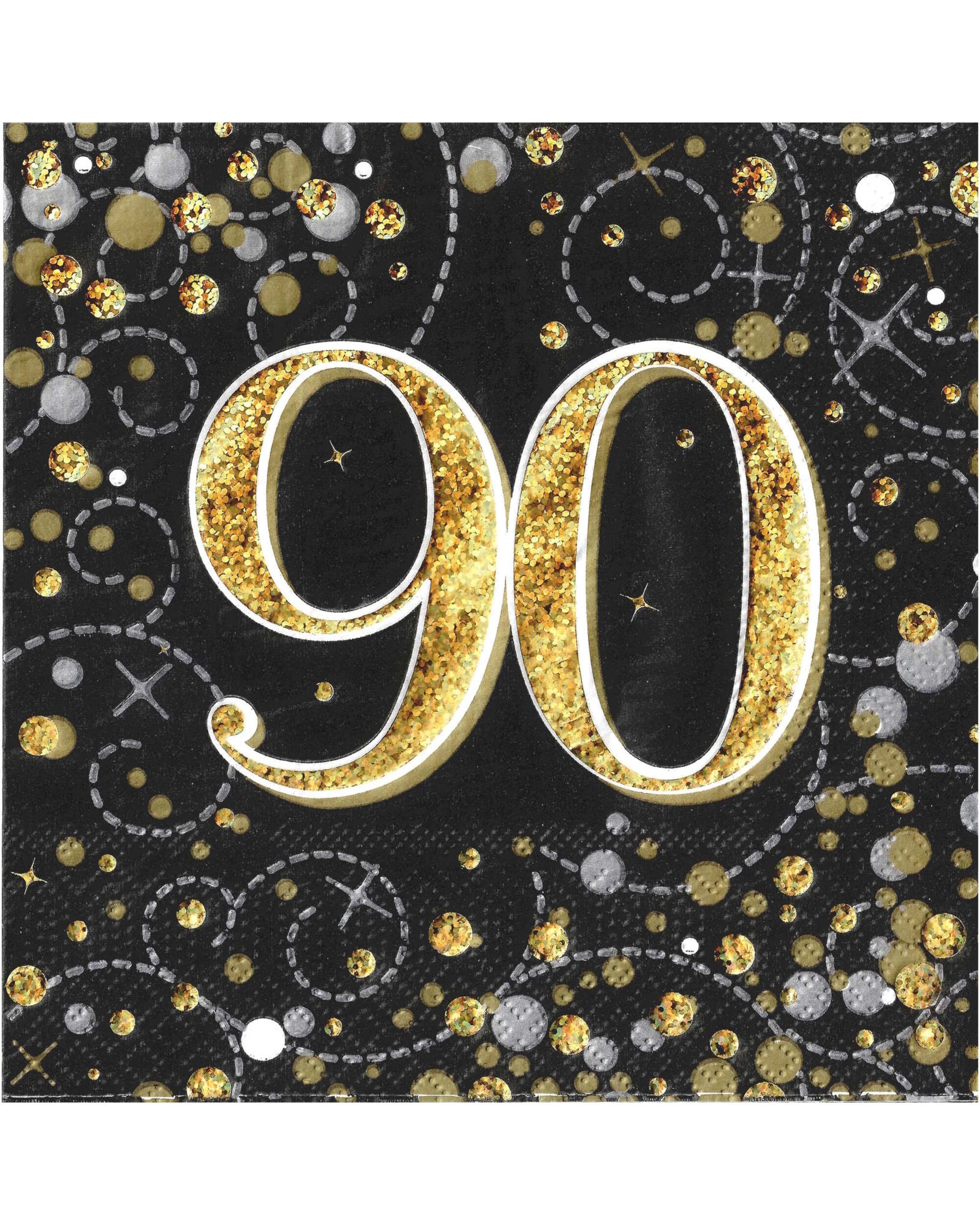 1 Alpen Sparkling Fizz 90th Holographic Large Napkins / Serviettes Pack of 16 - Black and Gold, 1 of 1