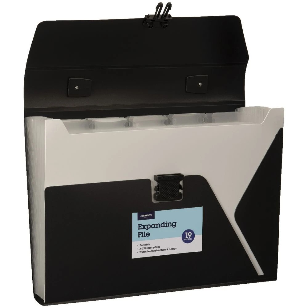 2 J.Burrows A4 Expanding File 19 Pocket Button Black, 2 of 2