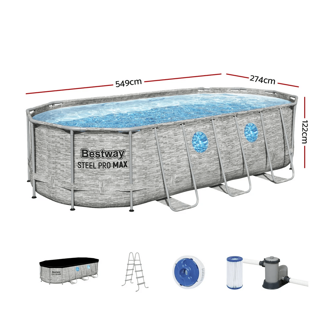 2 Bestway Swimming Pool 549x274x122cm Steel Frame Above Ground Pools Filter Pump Ladder 13430L - Multi, 2 of 6