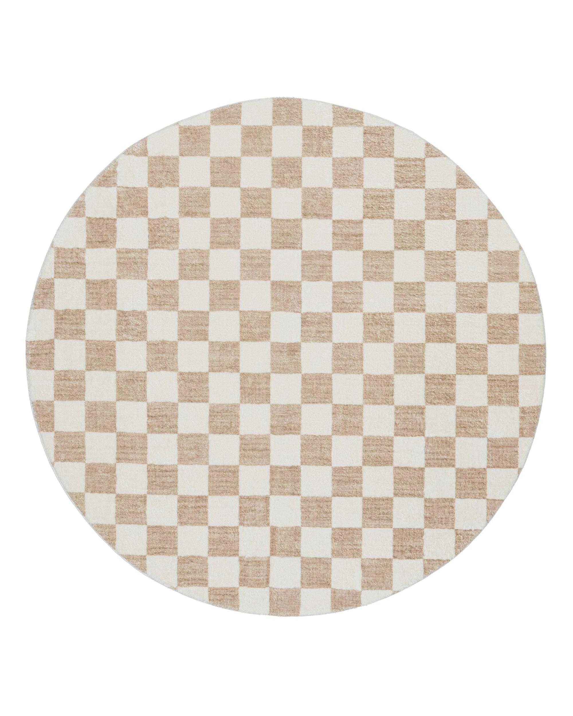 1 Loopsie Jazine Chequered Washable Round Rug-120cm x 120cm - White, 1 of 5