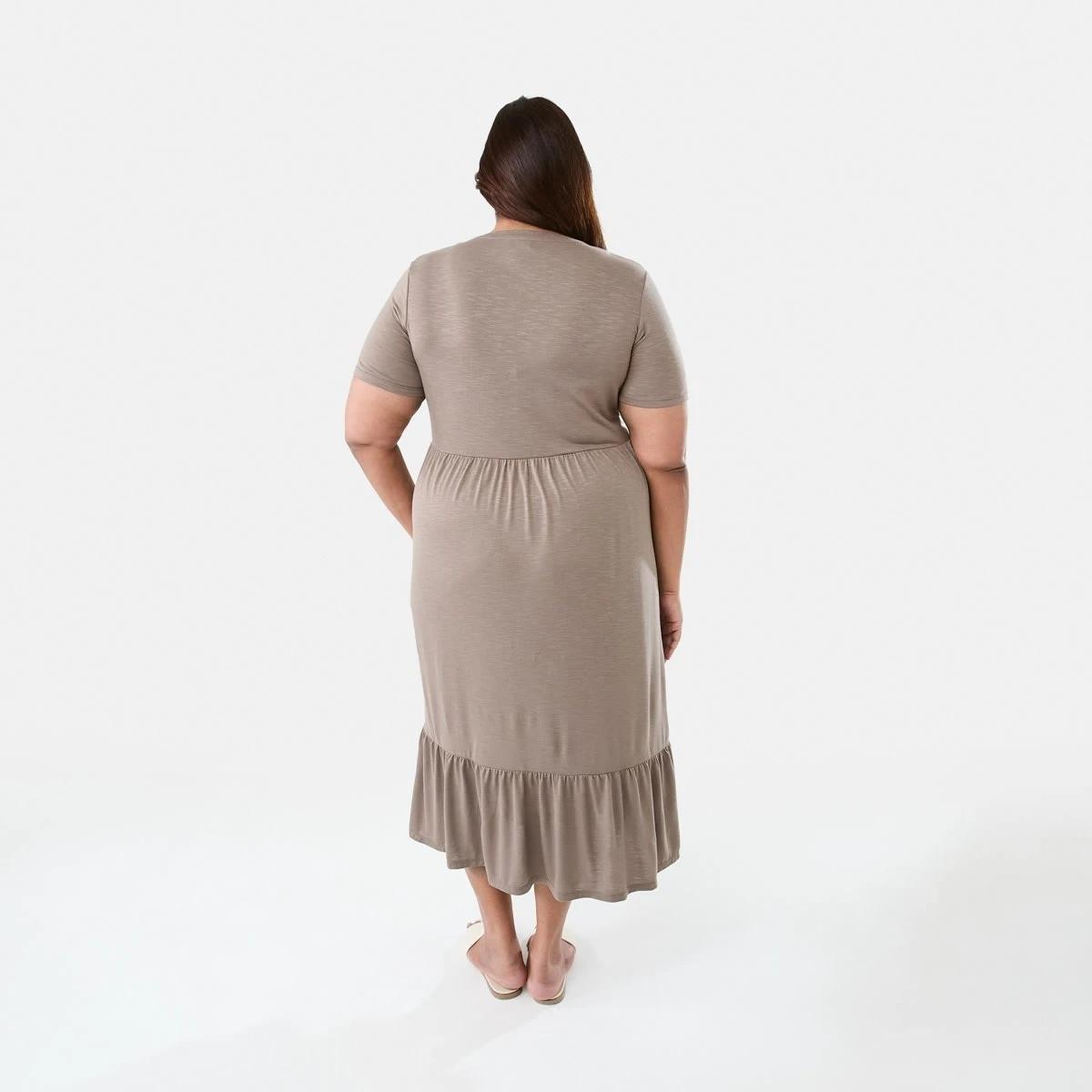 3 Curve Short Sleeve Jersey Midi Dress Taupe Brn, 3 of 7