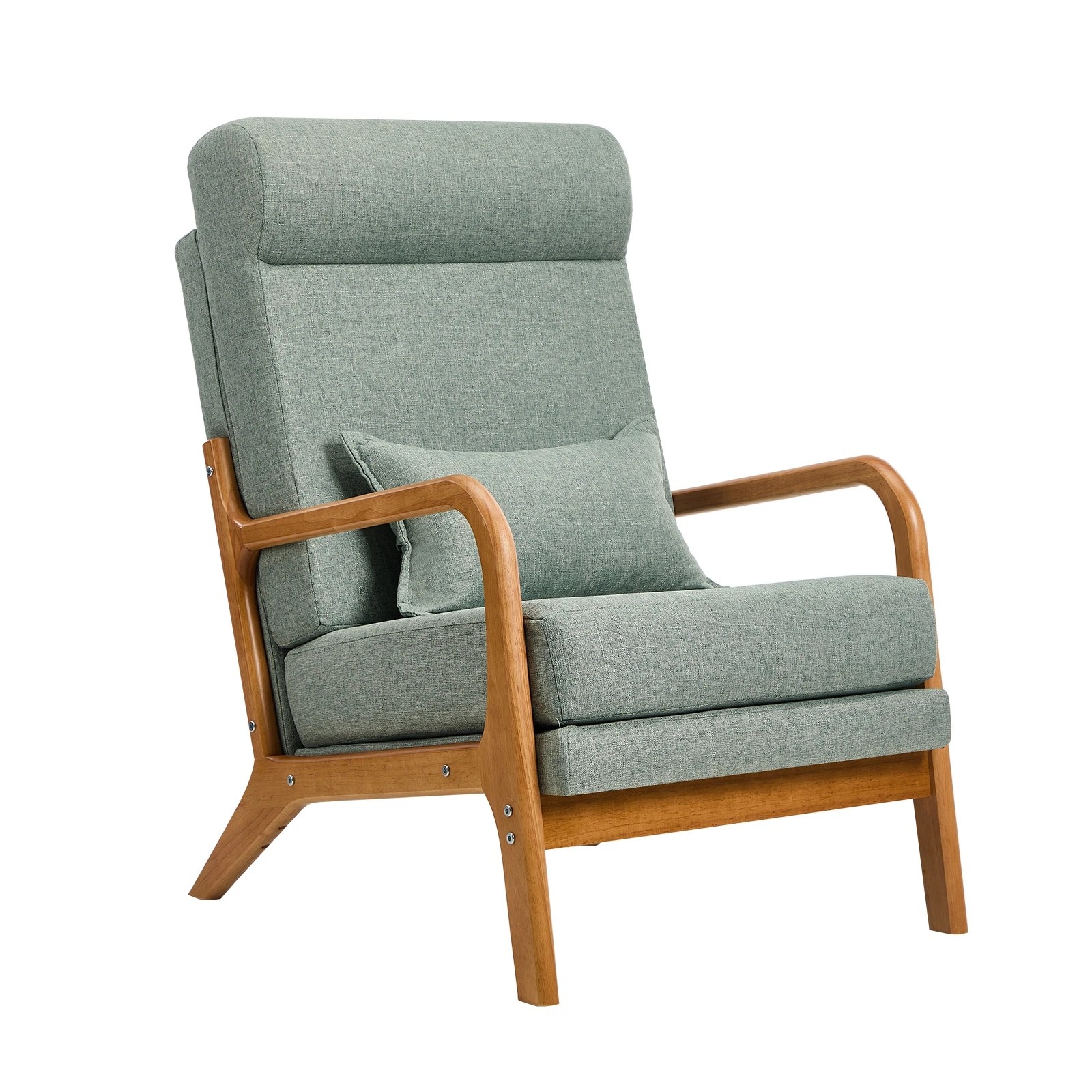 1 Oikiture Armchair Linen Fabric Lounge Chair with Lumbar Pillow - Green, 1 of 8