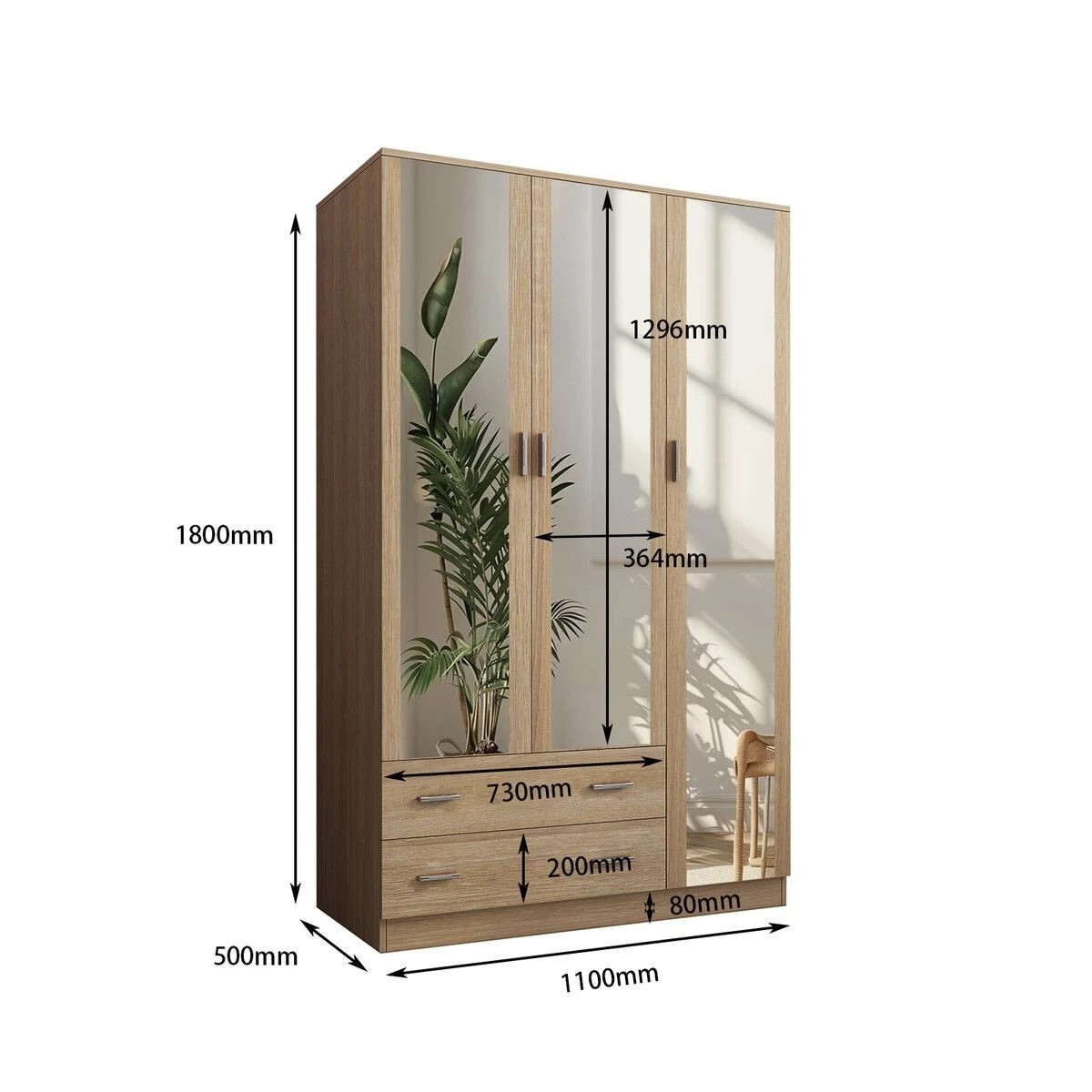 6 Ausway Mirrored Wardrobe Cabinet Armoire Closet Full Length Mirrors, 6 of 9