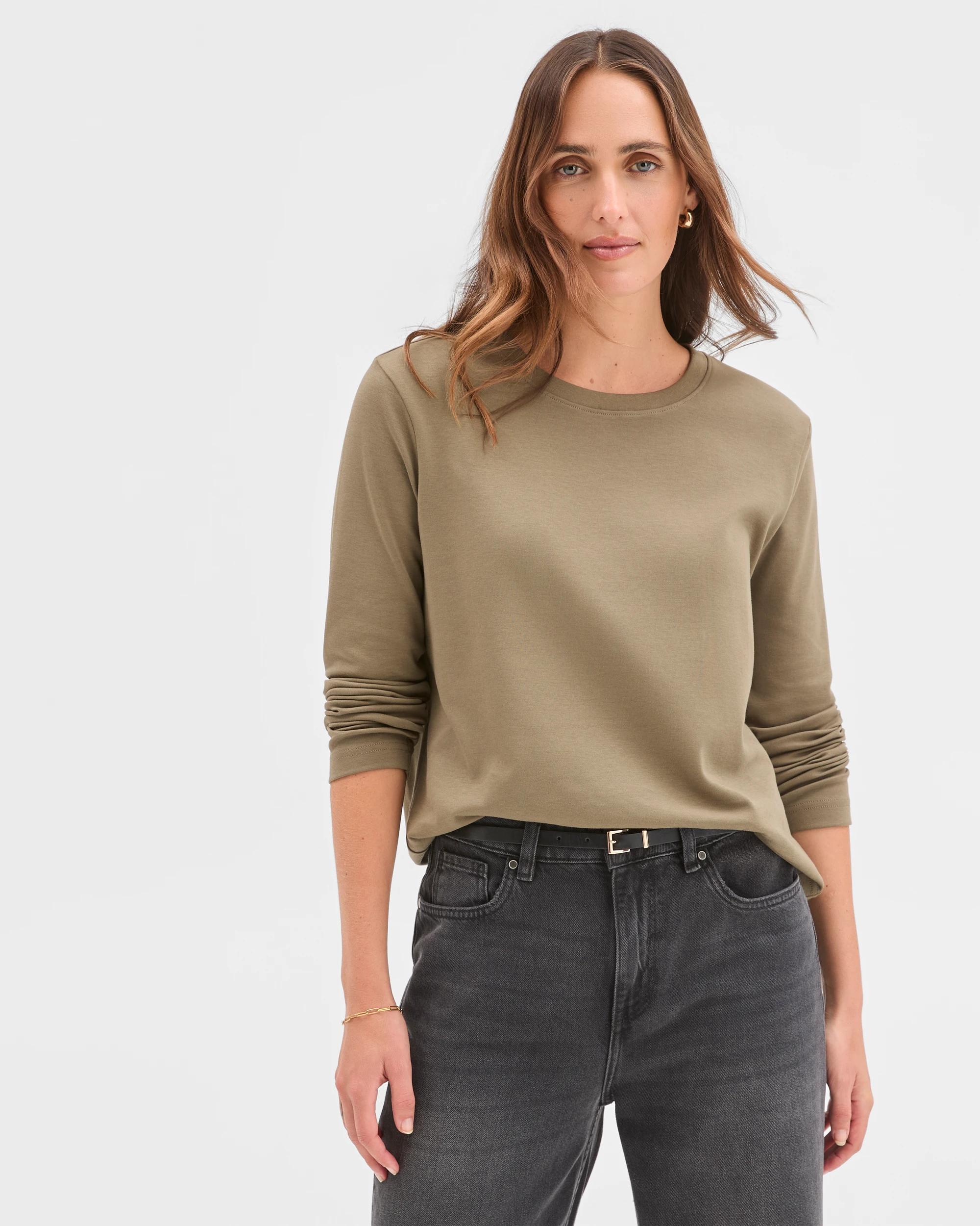 6 Target Woman Australian Cotton Classic Long Sleeve Crew Neck T-Shirt DUSTY OLIVE, 6 of 7