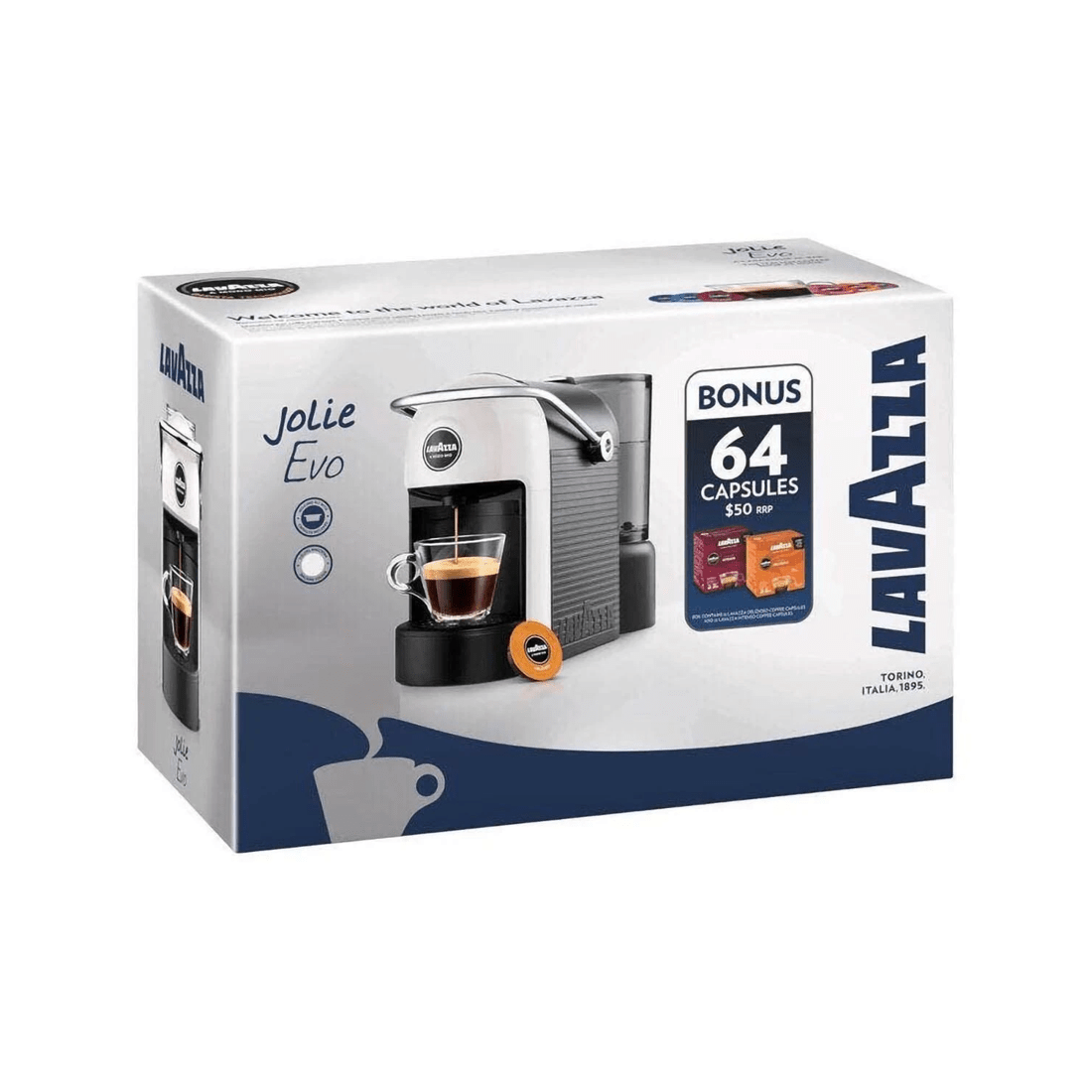 2 Lavazza Jolie Evo Capsule Coffee Machine with 64 Capsules - White, 2 of 2