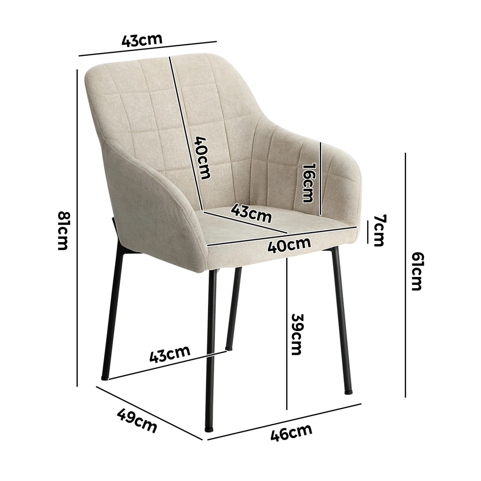 2 Oikiture 4x Dining Chairs Kitchen Accent Armchairs Linen Fabric - Beige, 2 of 10