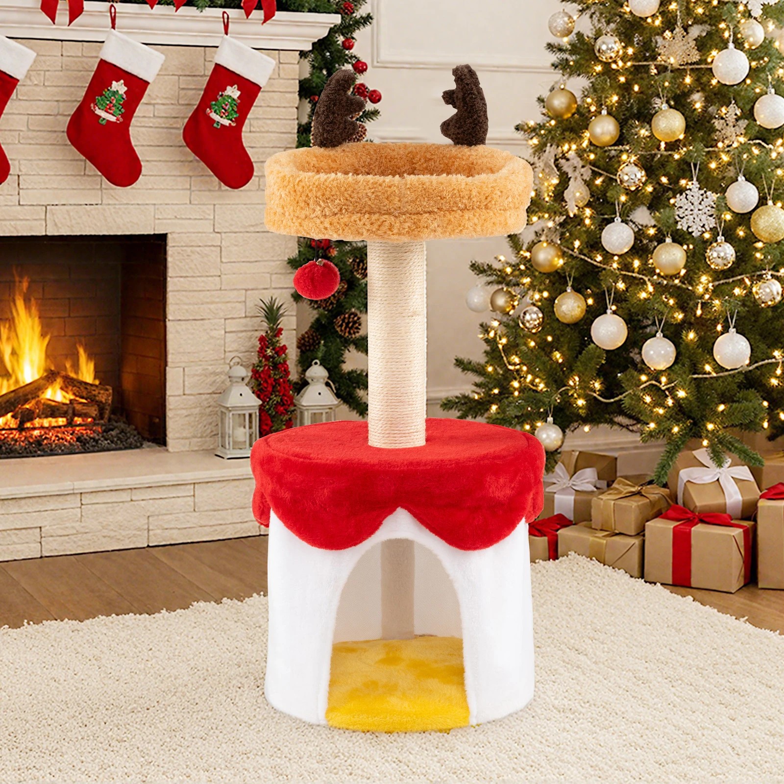 5 Costway 80cm Christmas Cat Tree Modern Kitten Tower with Sisal Scratching Post, 5 of 7