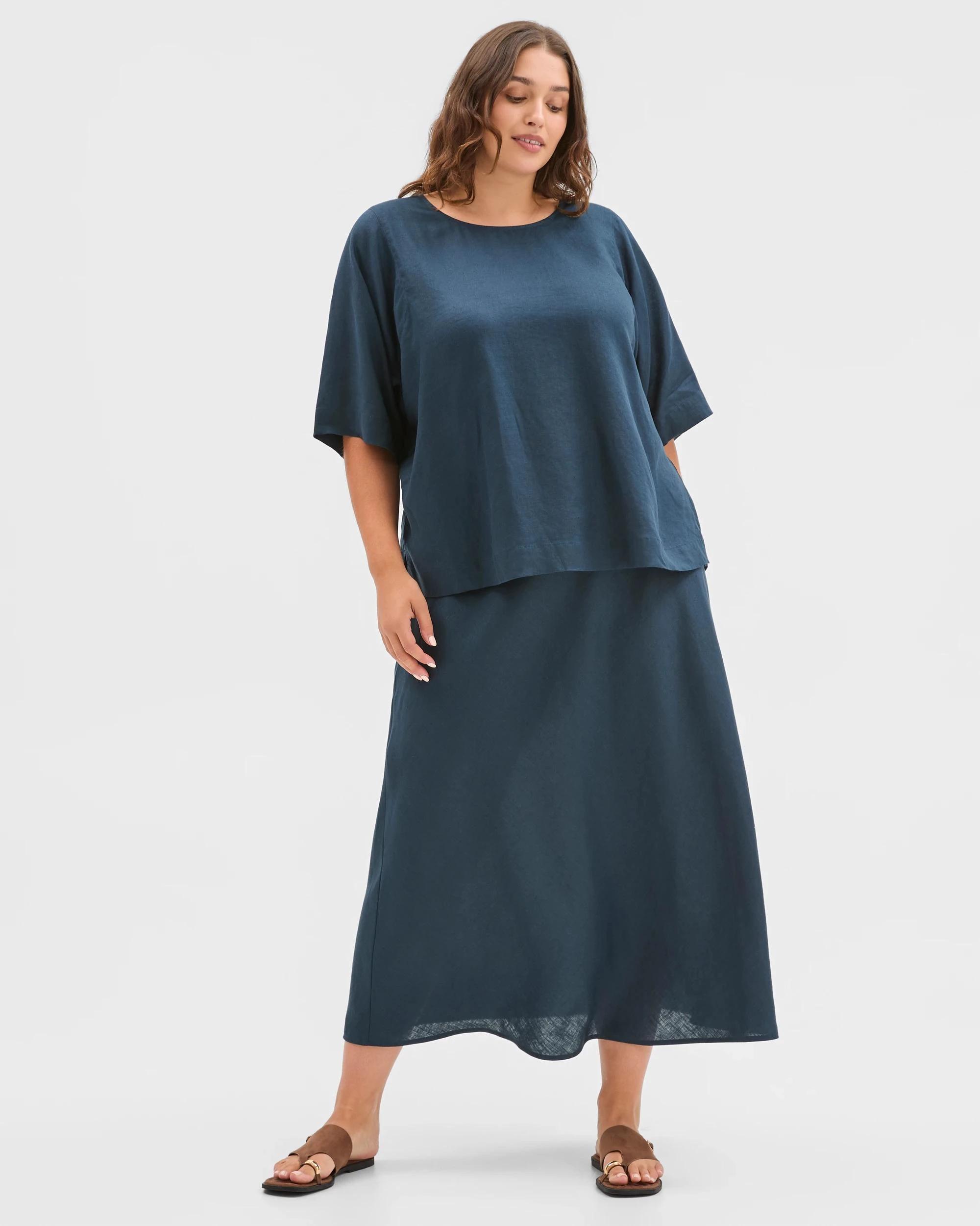1 Target Curve Plus Size European Linen Seam Detail Midi Skirt SODALITE, 1 of 6