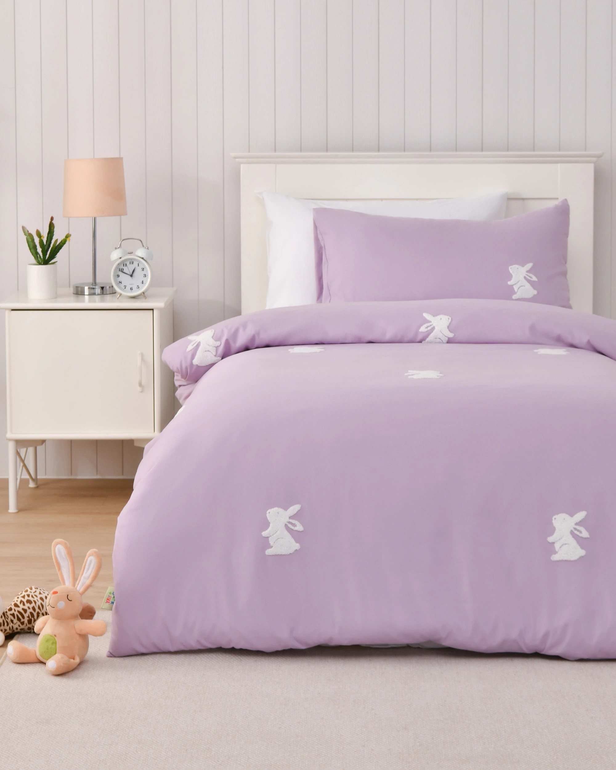 1 Jack & Ava Nibbles the Bunny Embroidered Kids Quilt Cover Set - King Single Bed - Lilac, 1 of 7