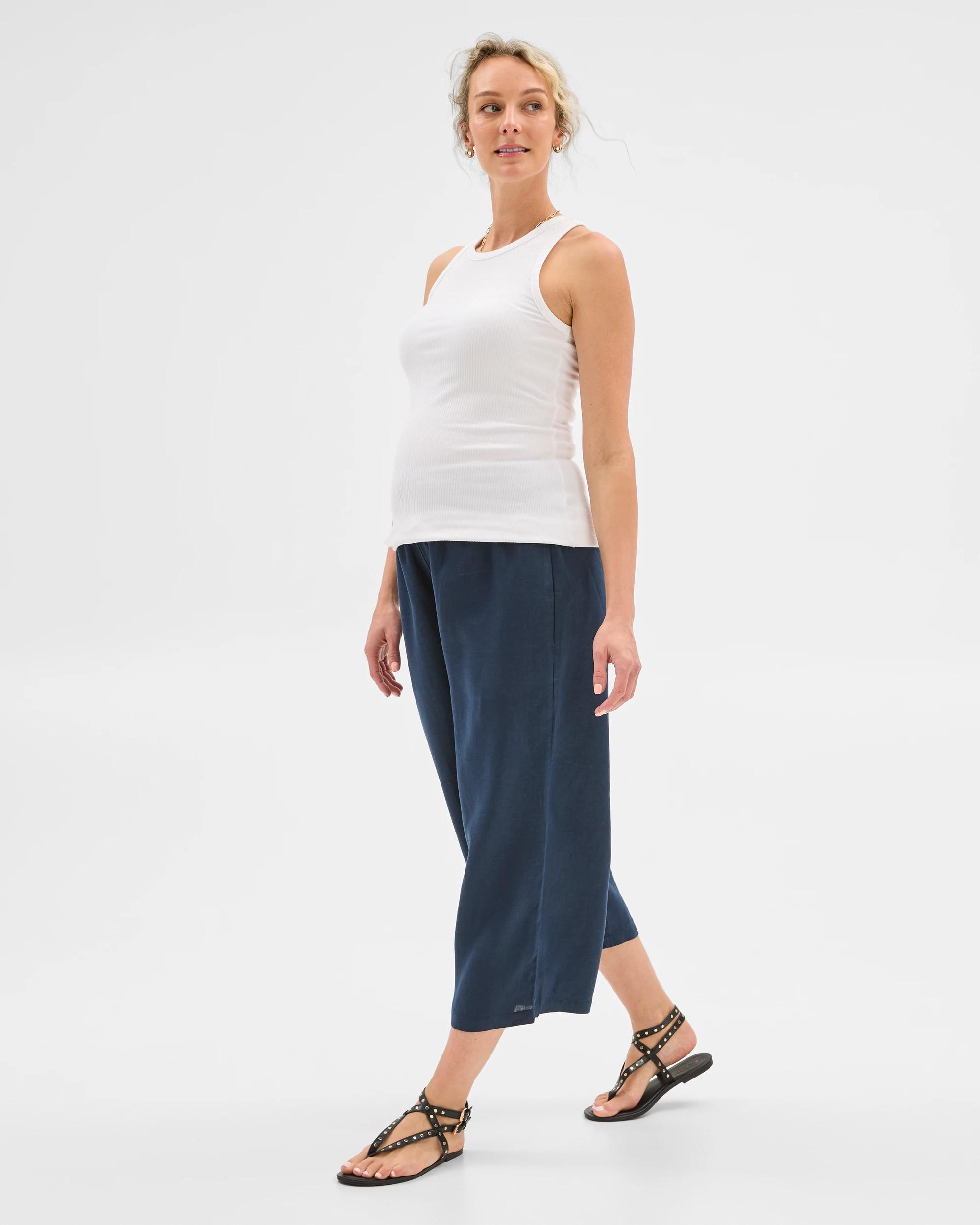 1 Target Maternity European Linen Crop Pants NAVY BLUE, 1 of 6