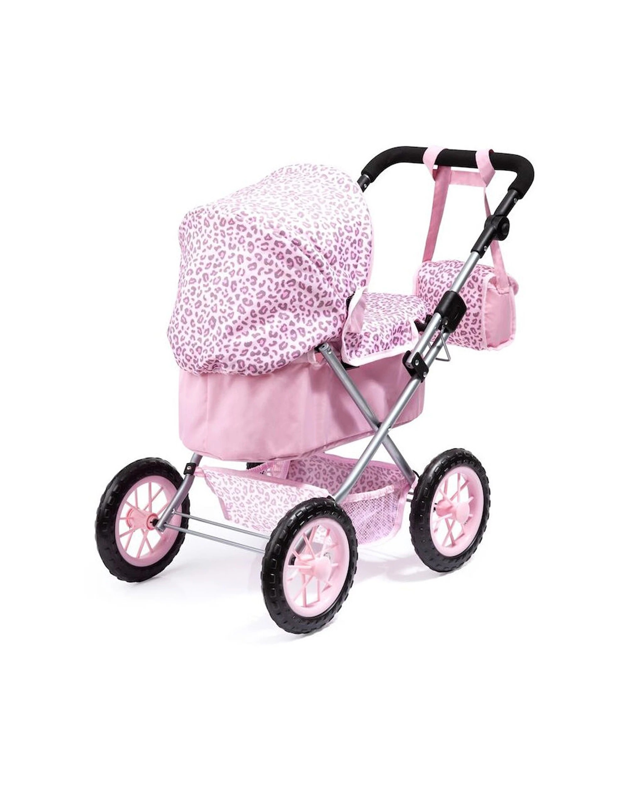 2 Bayer Leopard Print Pram Kids Toy For 46cm Dolls Adjustable Handle Basket Bag
 - Pink, 2 of 4