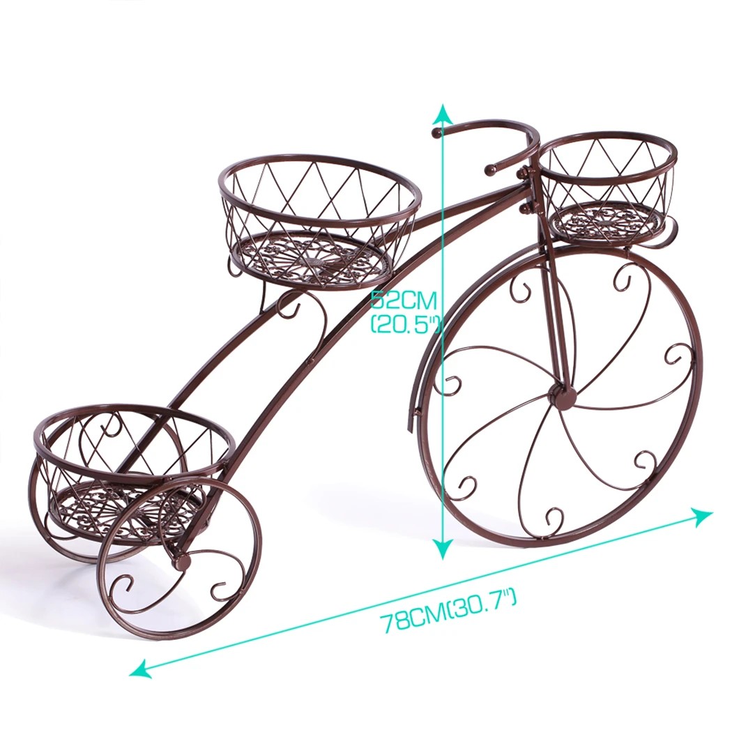 3 Levede Bicycle Shape Metal Plant Stand with 3 Plant Pots Space - Bronze, 3 of 8