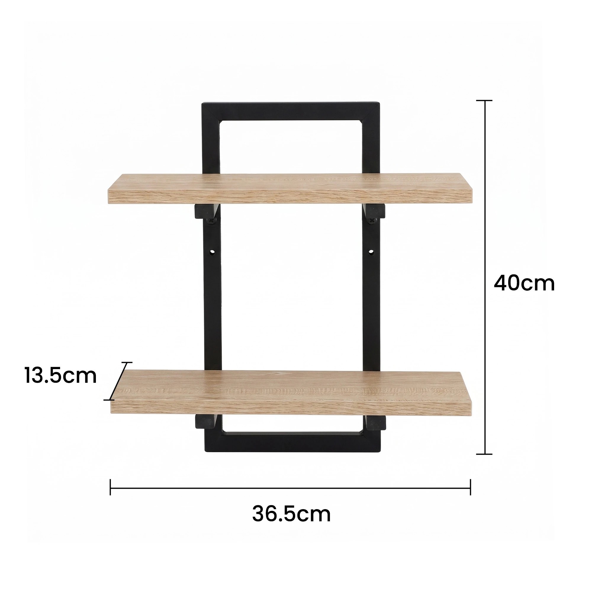 2 Artiss Set of 2 Floating Wall Shelf 2-Tier Wall-Mounted Display Ledge Wood&Metal - Natural, 2 of 8