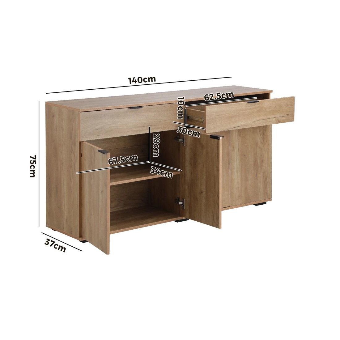 9 Oikiture Sideboard Buffet High Gloss
 - Natural, 9 of 10