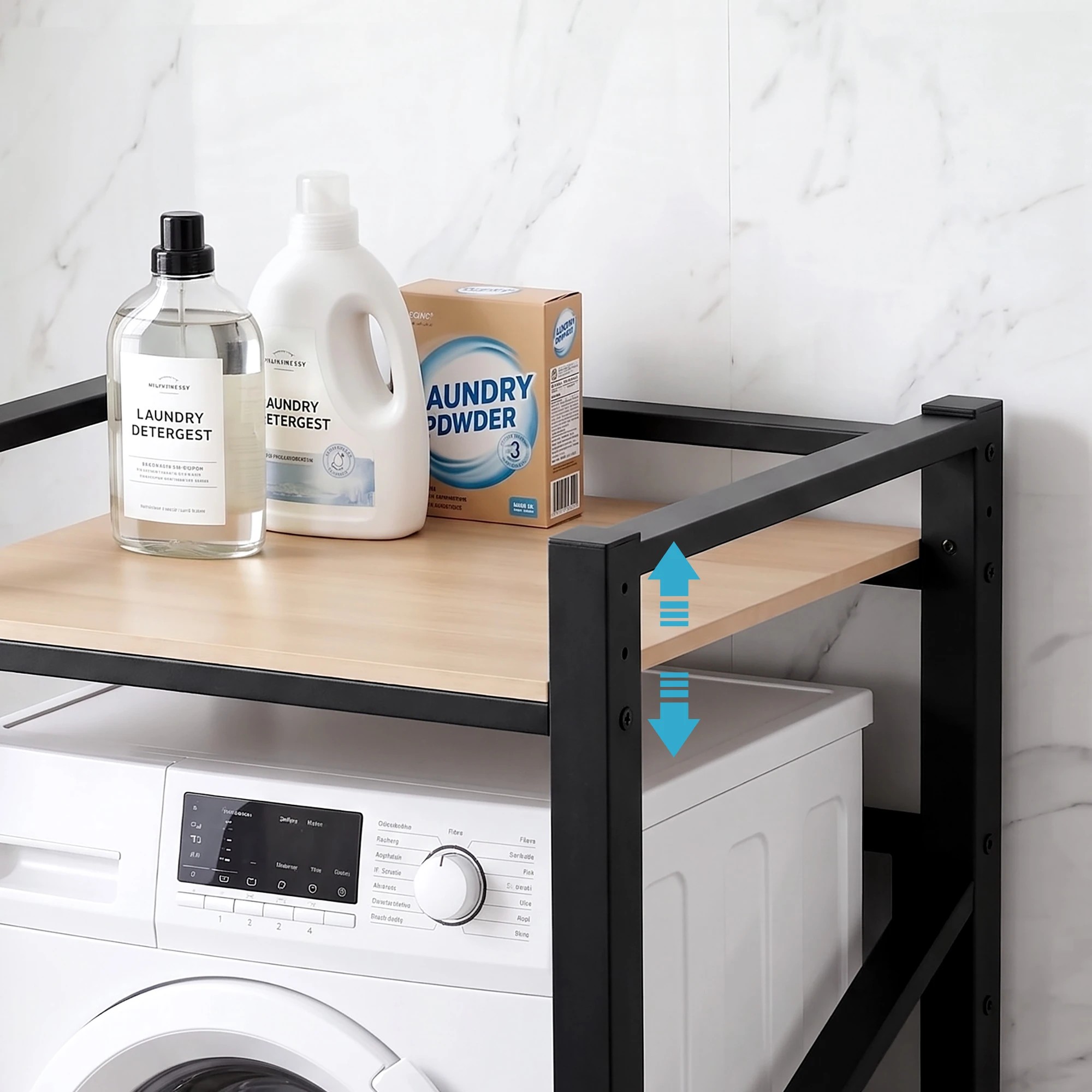 7 Artiss Over Washing Machine Rack Laundry Shelf Space Saver 75cm - Black, 7 of 9