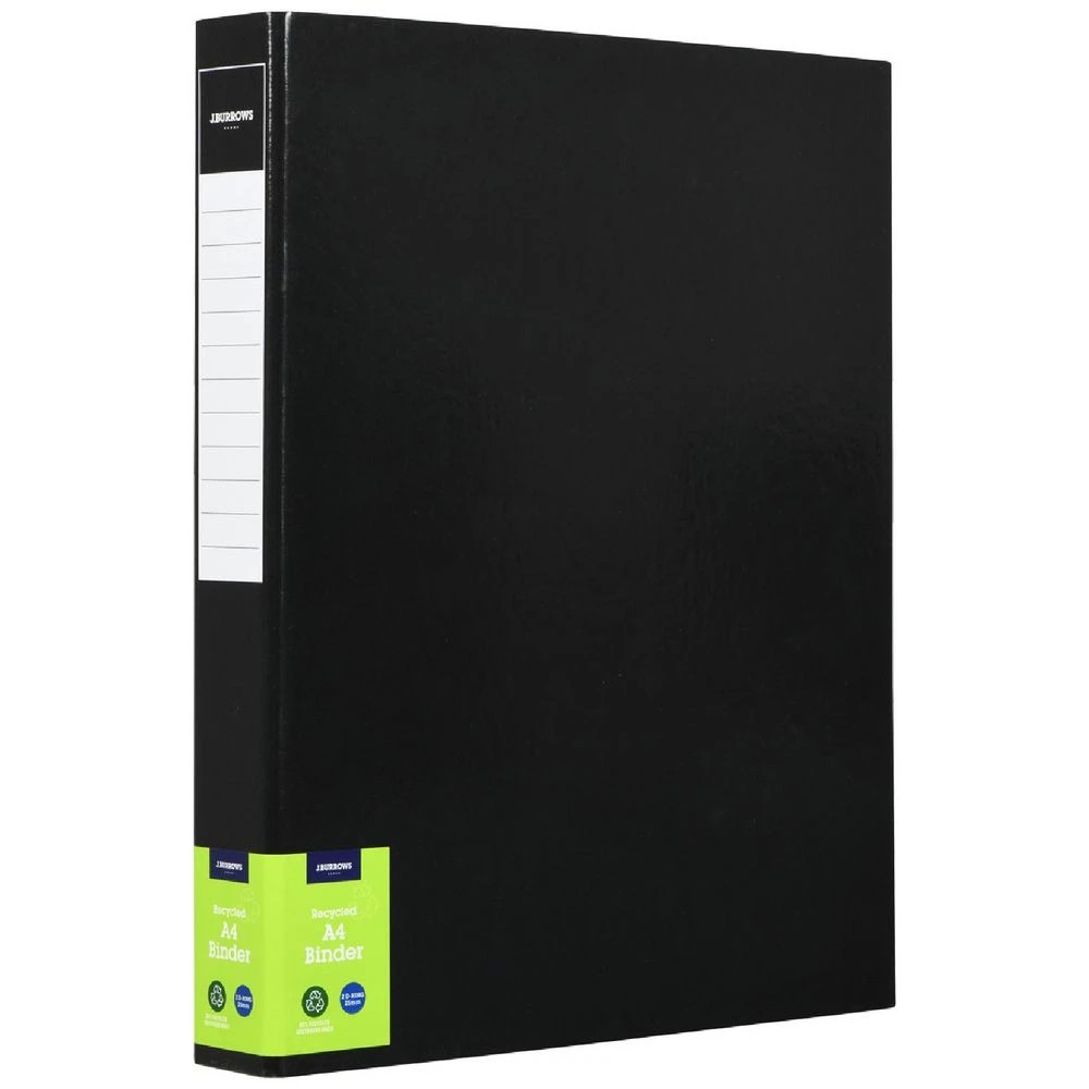 1 J.Burrows A4 Binder 2 D-Ring 25mm Gloss Black, 1 of 6