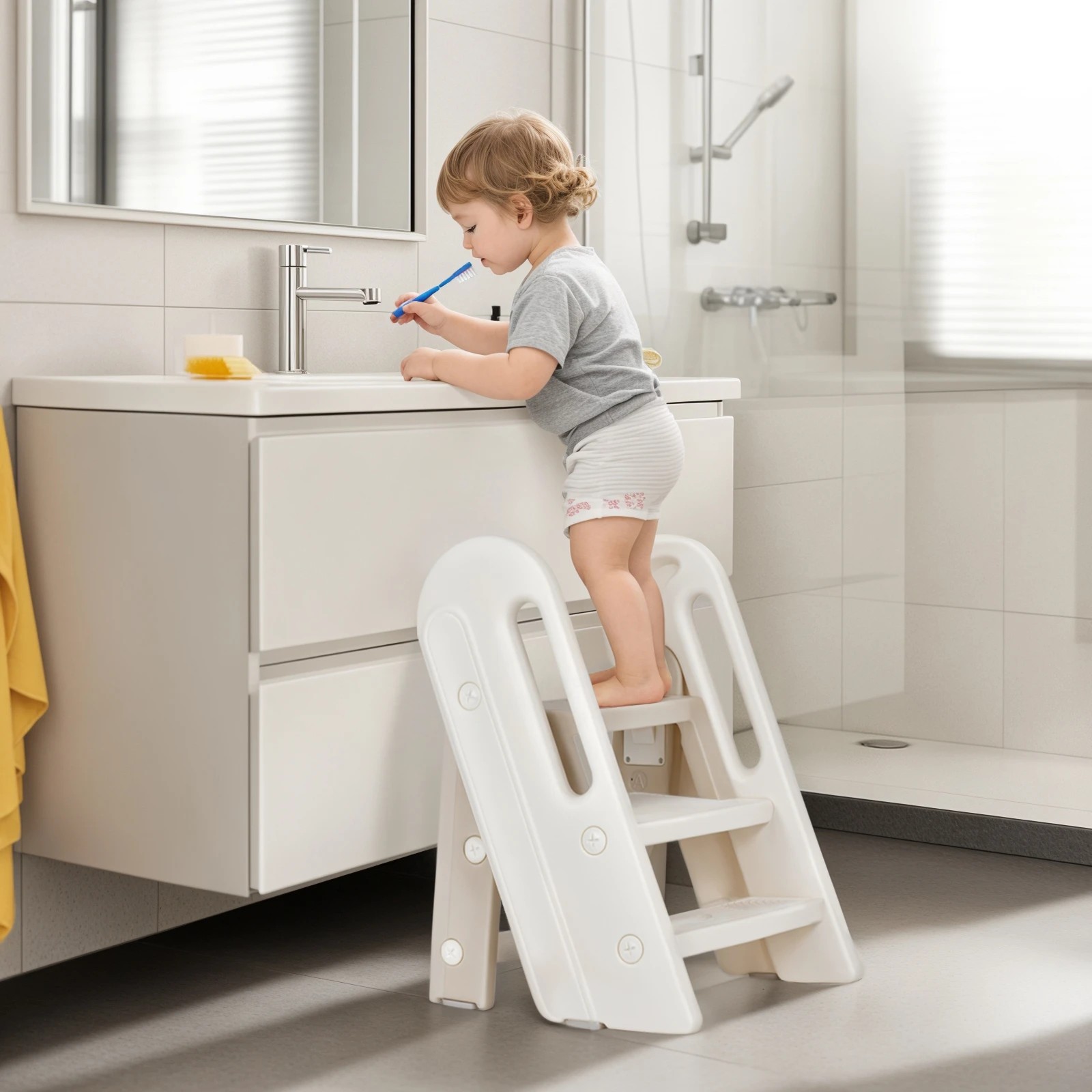 6 Advwin Foldable Toddler Step Stool for Bathroom Sink and Potty Training, 2-3 Tiers Kitchen Counter Stool Helper, 6 of 9
