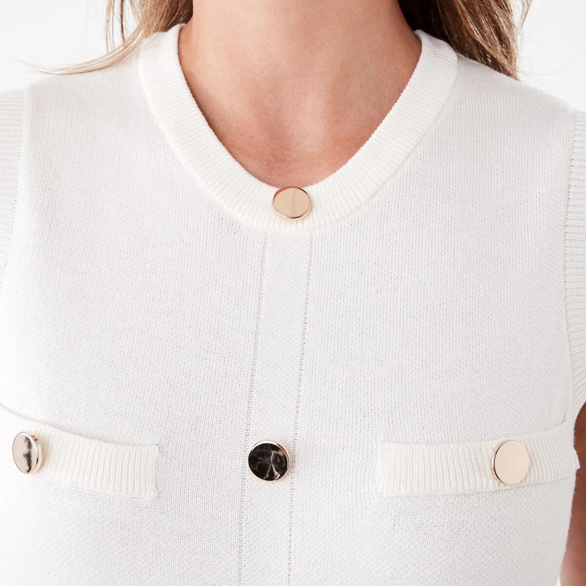 5 Sleeveless Button Knit Mini Dress Ecru, 5 of 8