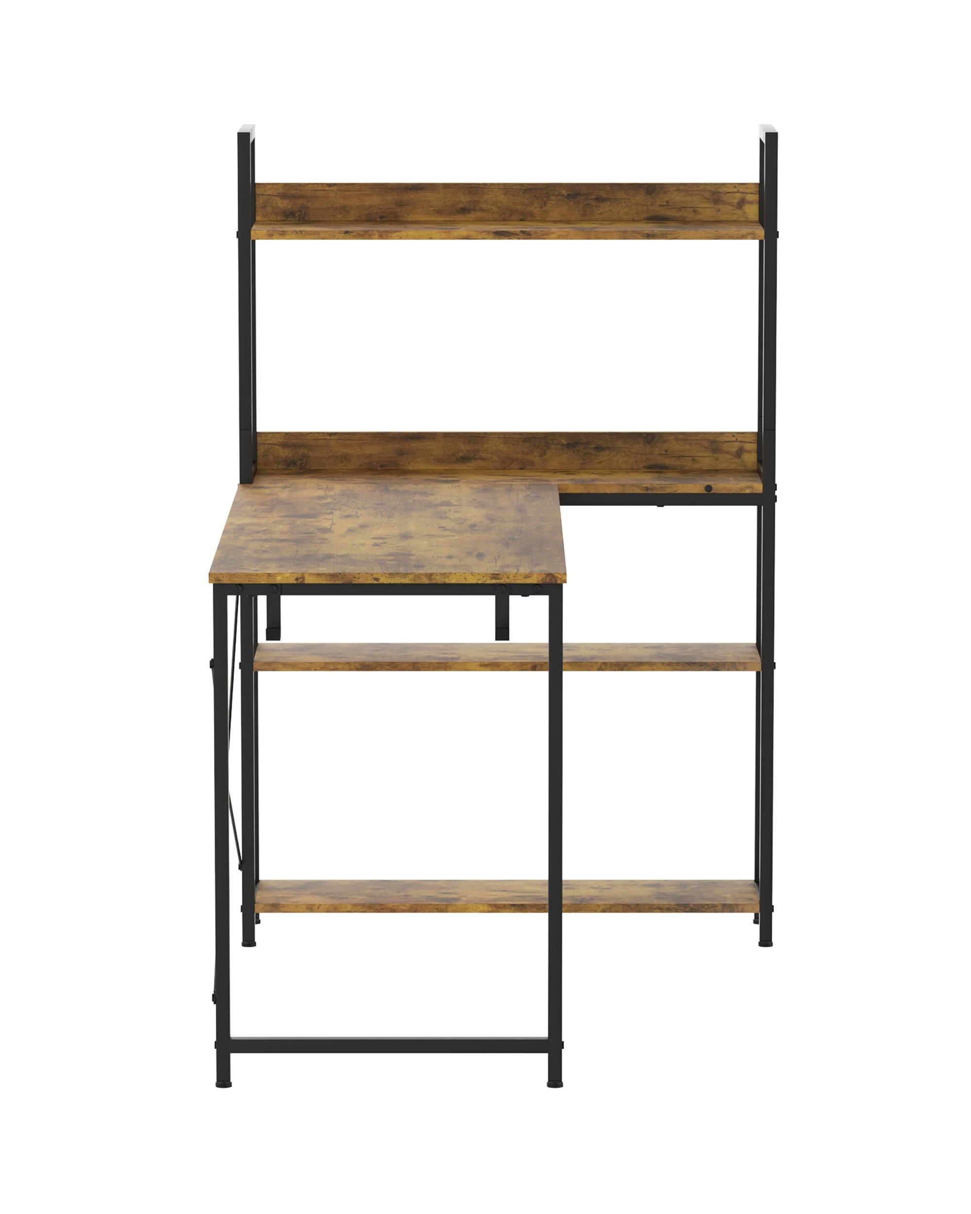 6 Ufurniture Computer Desk with Bookshelf, 110cm L Shaped Corner Desk with Storage - Brown, 6 of 9