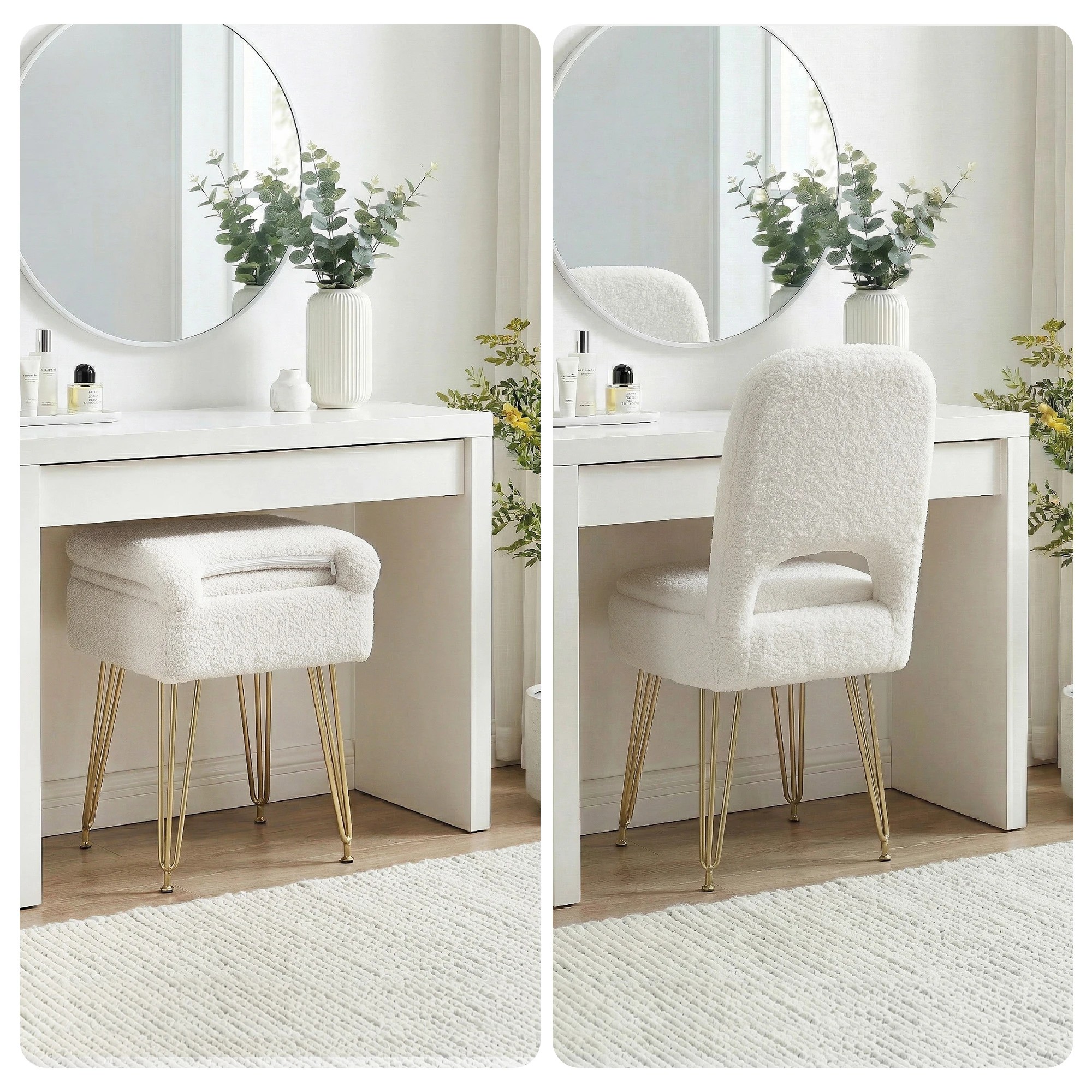 4 Artiss Storage Ottoman Vanity Stool Foot Stool Folding Back - White, 4 of 8