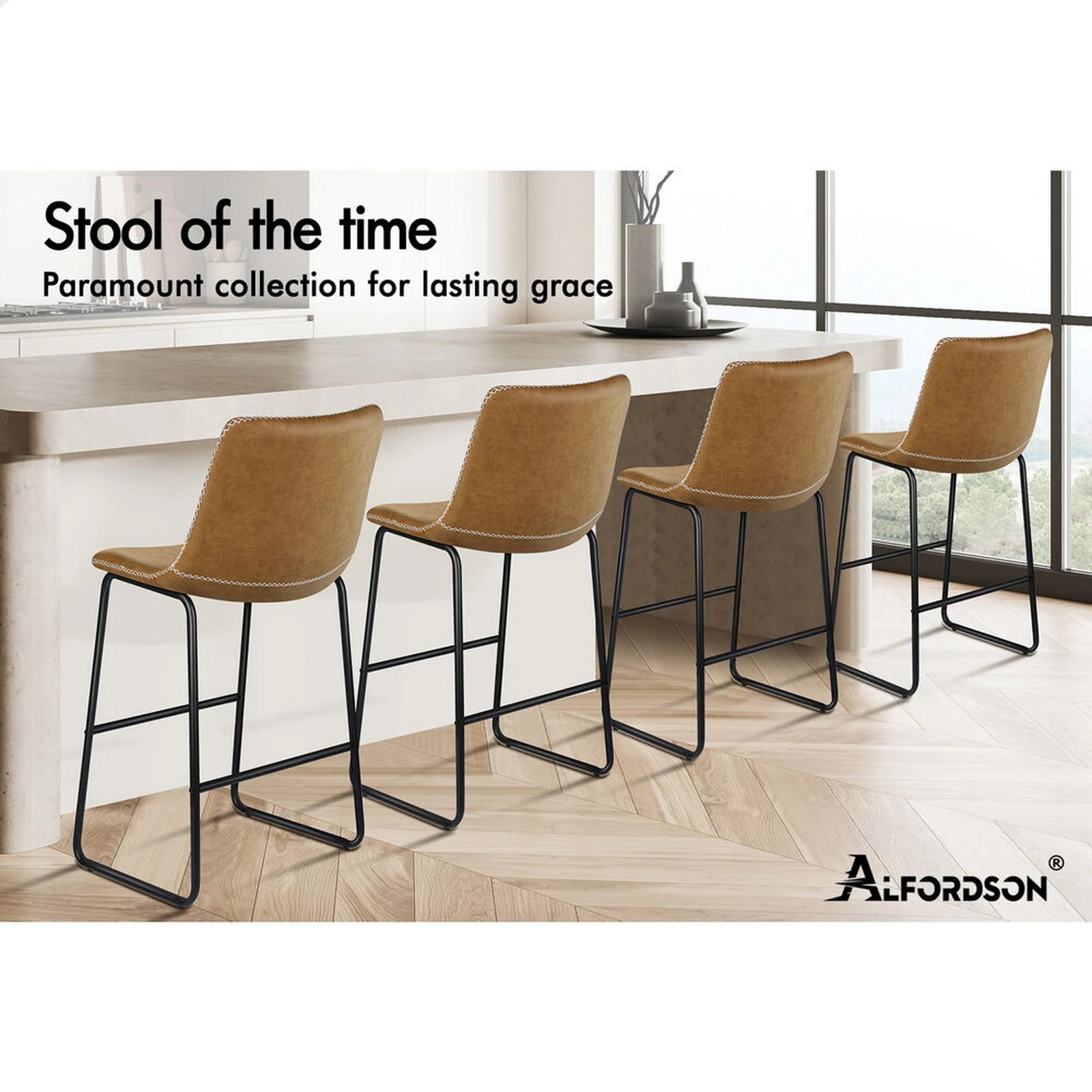 10 Alfordson 4x Bar Stools 66cm Kitchen Counter Metal Vintage Dining Chairs - Brown, 10 of 10