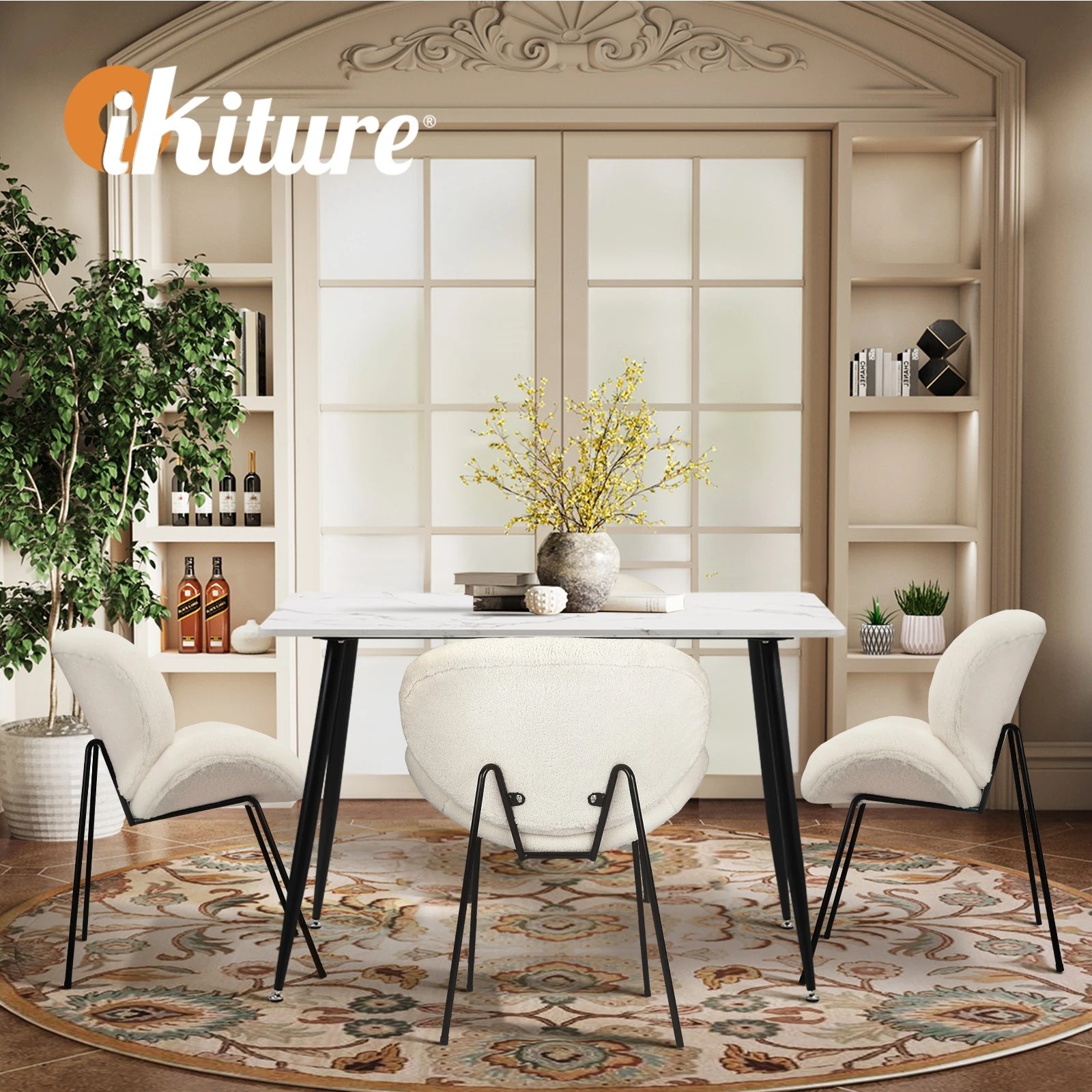 6 Oikiture 120cm Rectangle Dining Table with 4PCS Dining Chairs Sherpa - Multi, 6 of 9