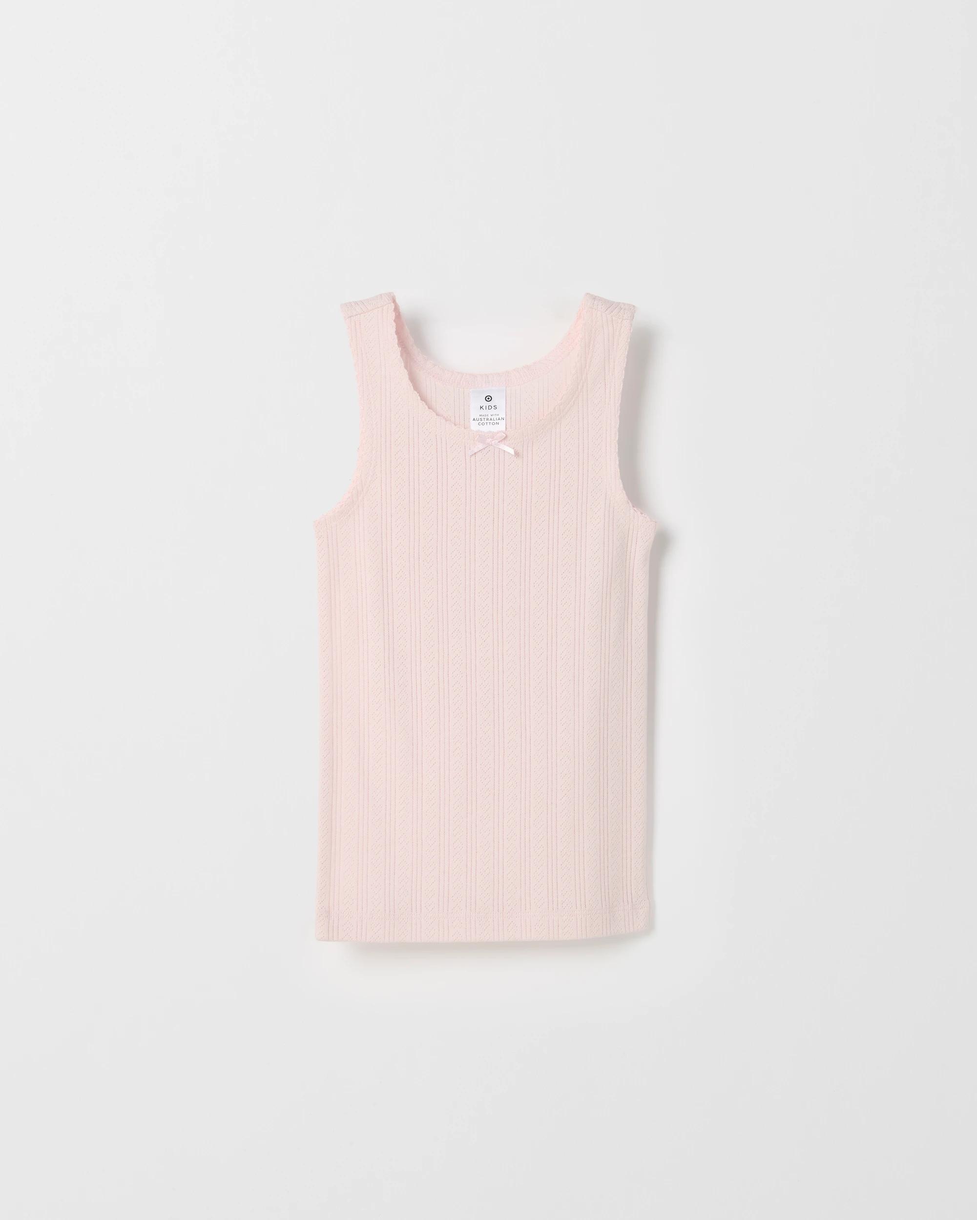 2 Maxx Australian Cotton 2 Pack Girls Thermal Pointelle Vest PINK + WHITE, 2 of 4