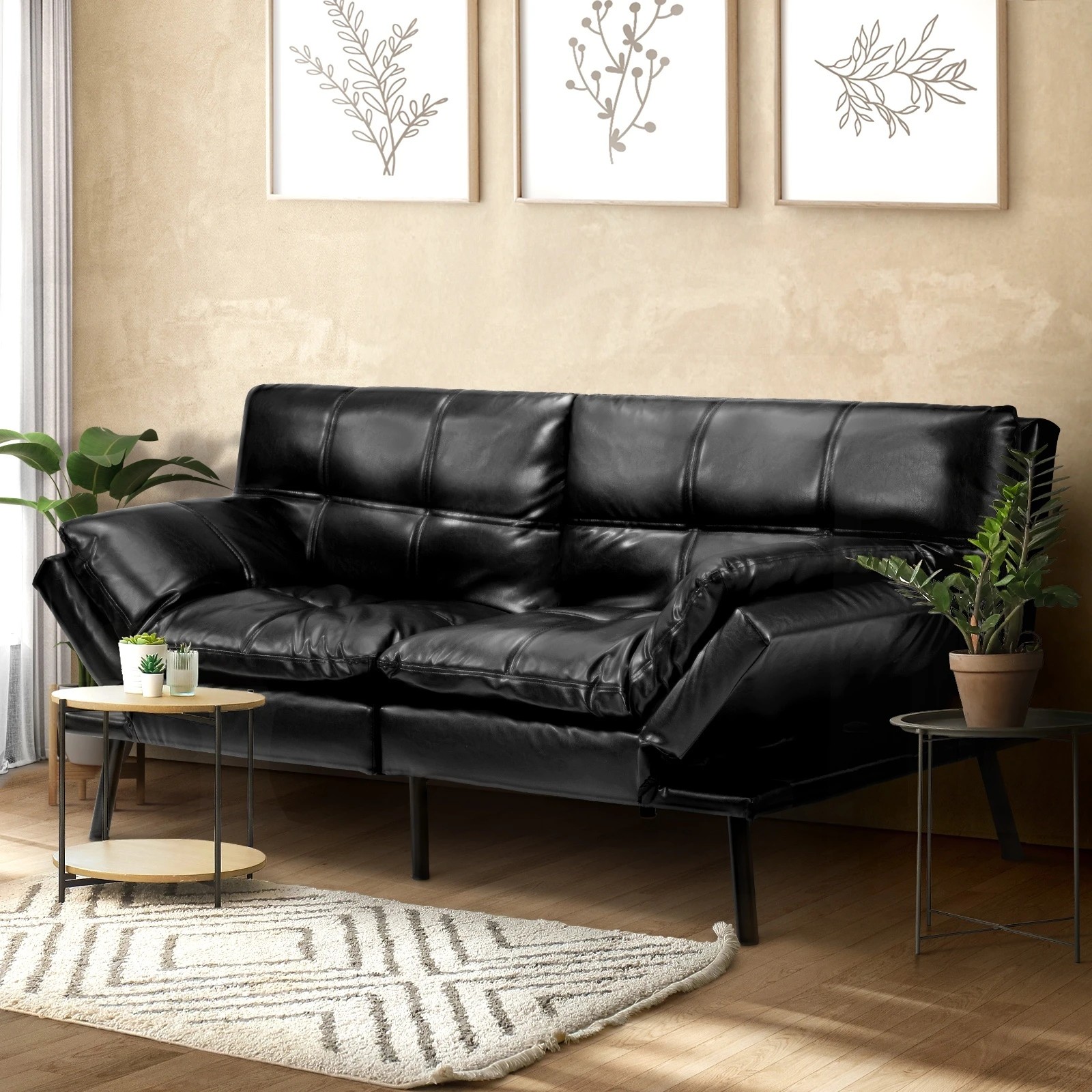 2 Oikiture Sofa Bed Futon Recliner Lounge Couch Convertible Leather 3-seater
 - Black, 2 of 10